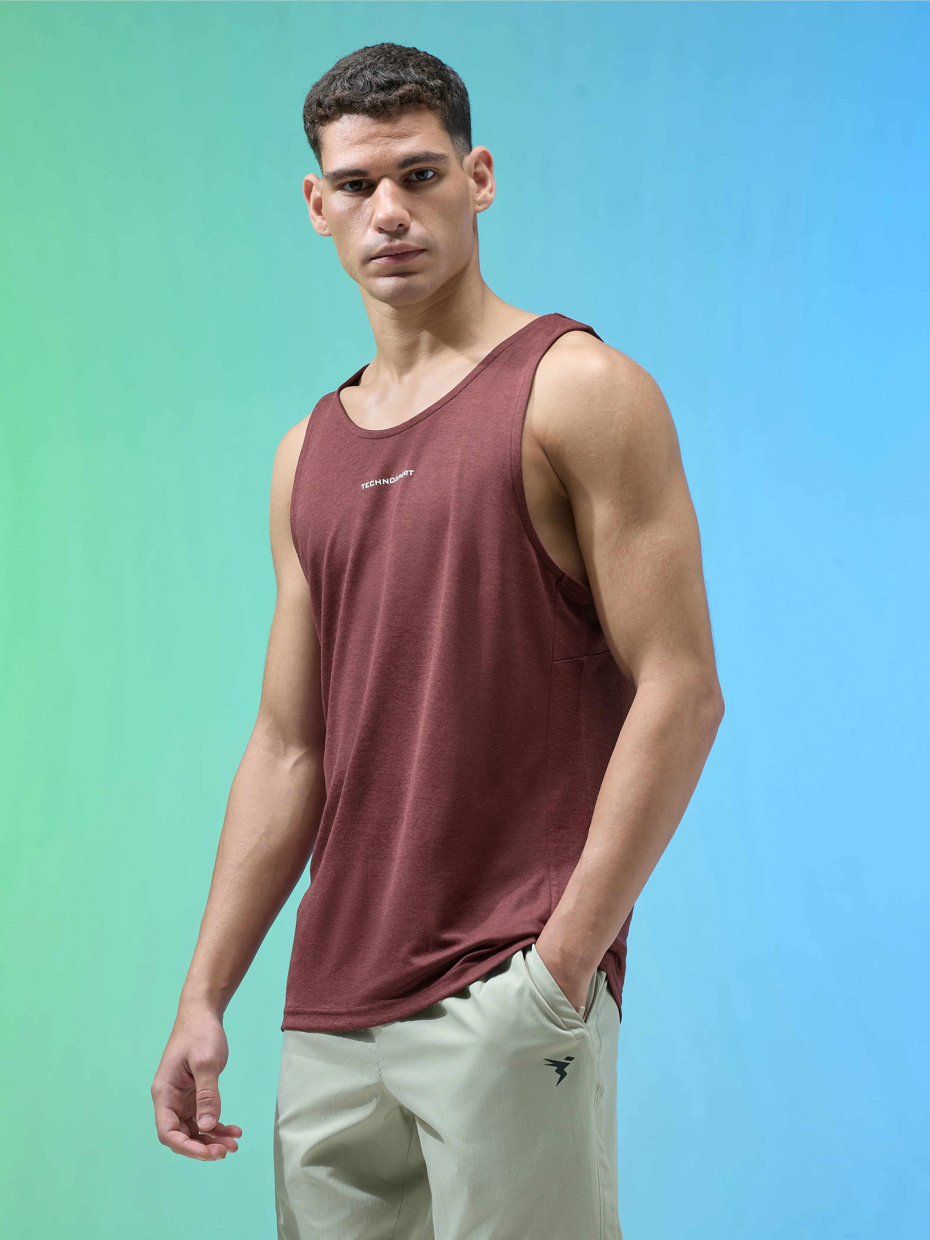 Men Melange Slim Fit Round Neck Sports Innerwear Vest with DOUBLE COOL - Image 4