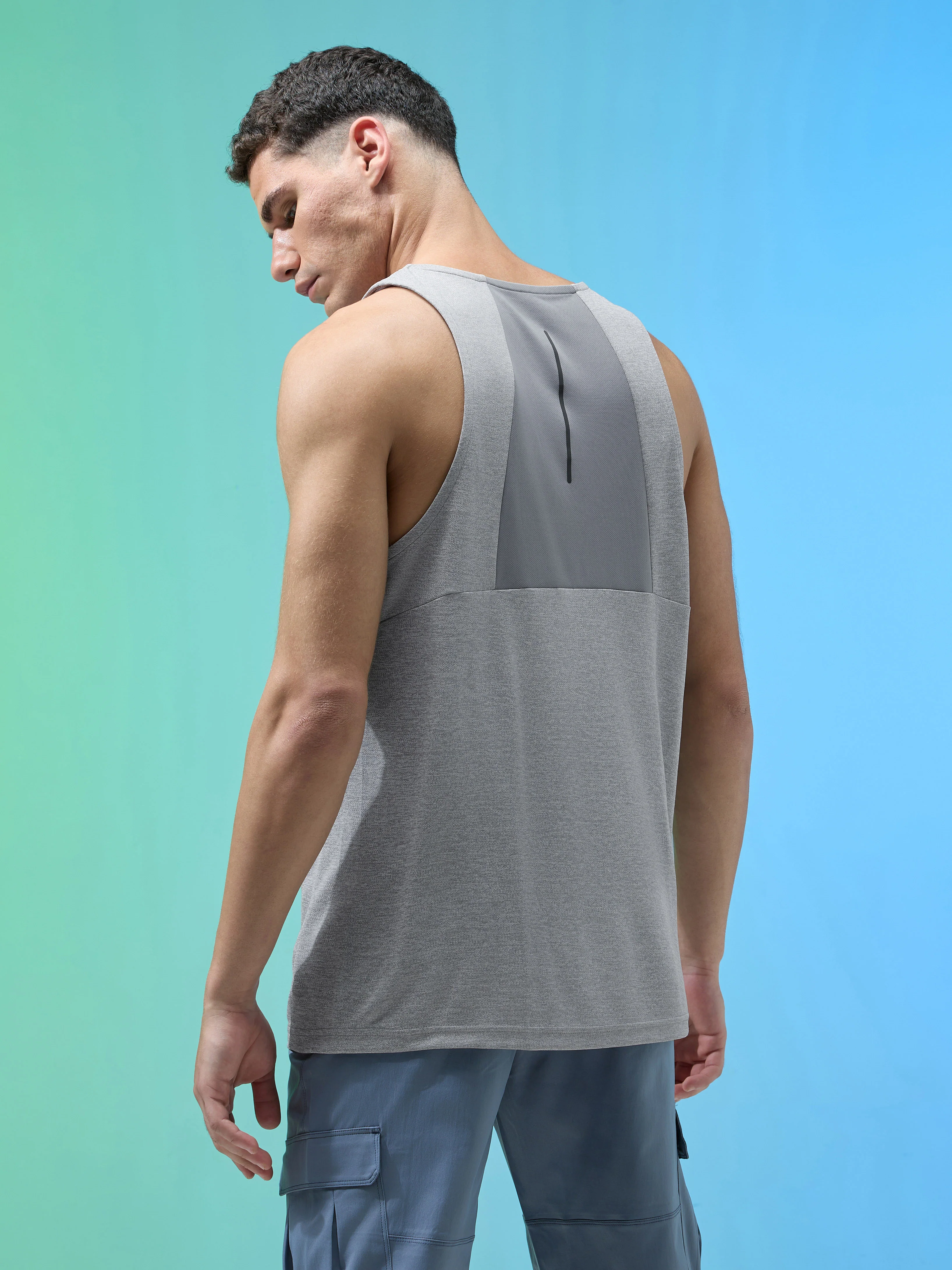 Men Melange Slim Fit Round Neck Sports Innerwear Vest with DOUBLE COOL - Image 3