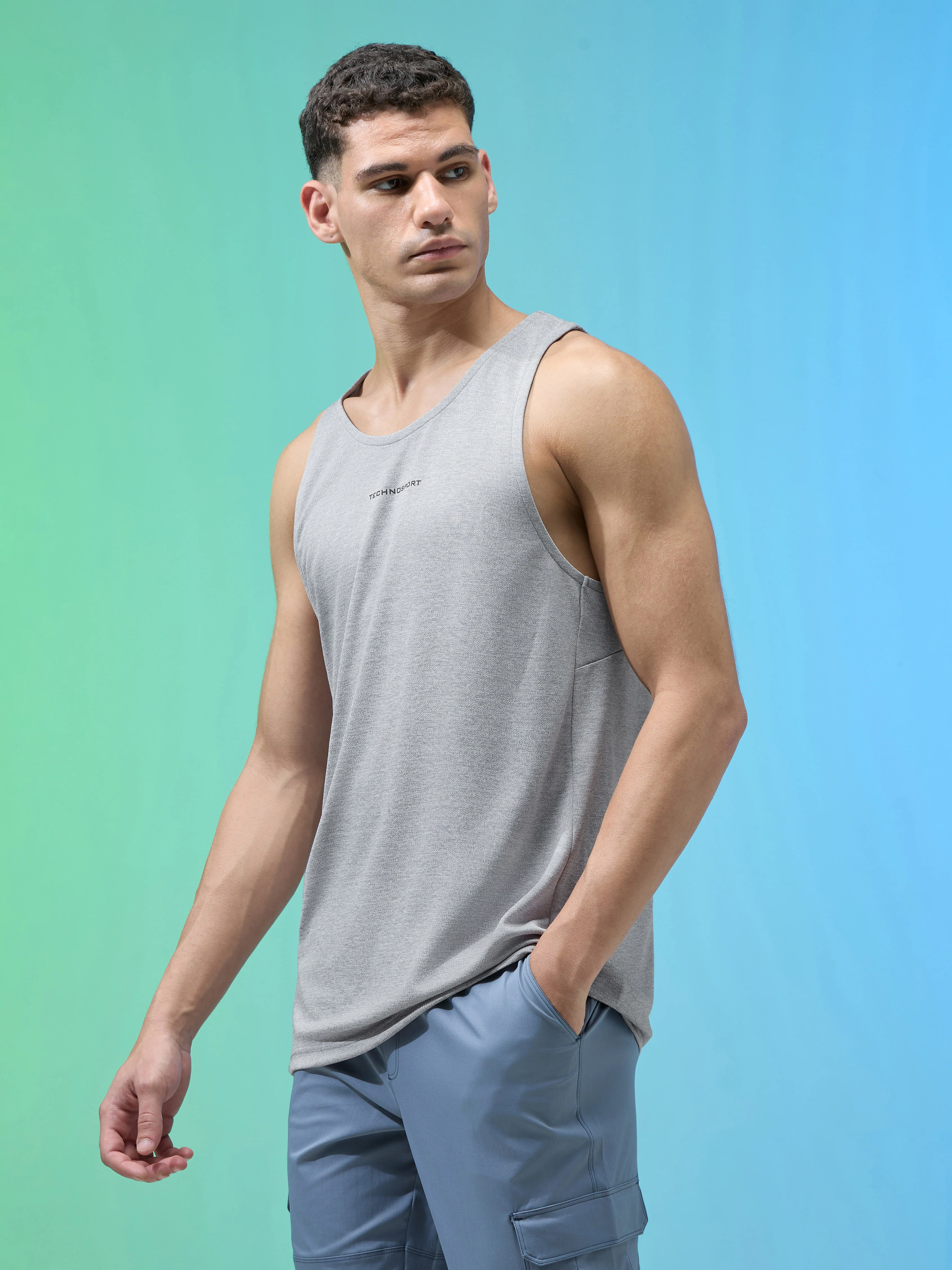 Men Melange Slim Fit Round Neck Sports Innerwear Vest with DOUBLE COOL - Image 4