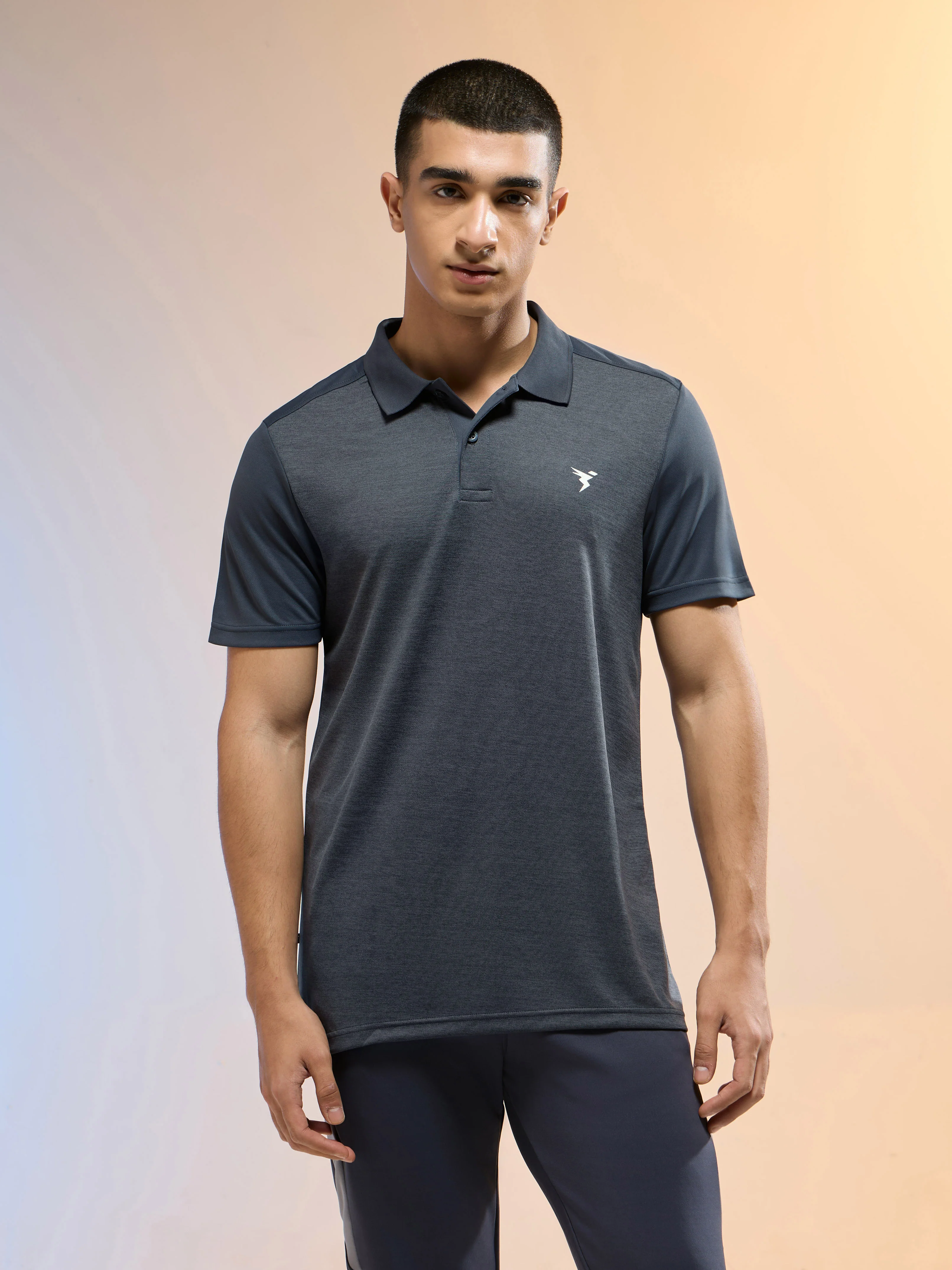 Men Melange Slim Fit Round Neck Sports T-shirt with DOUBLE COOL - Image 2