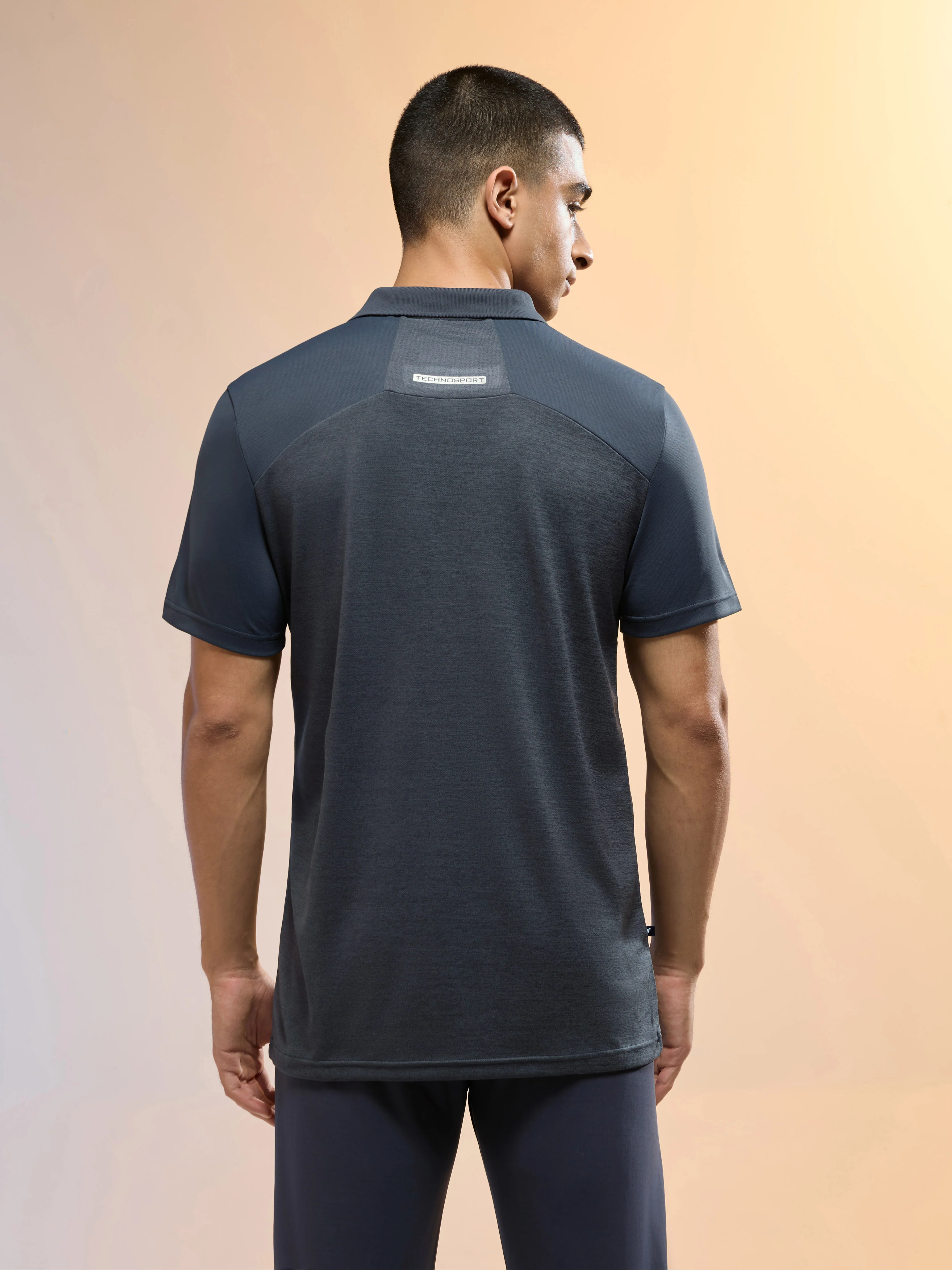 Men Melange Slim Fit Round Neck Sports T-shirt with DOUBLE COOL - Image 3