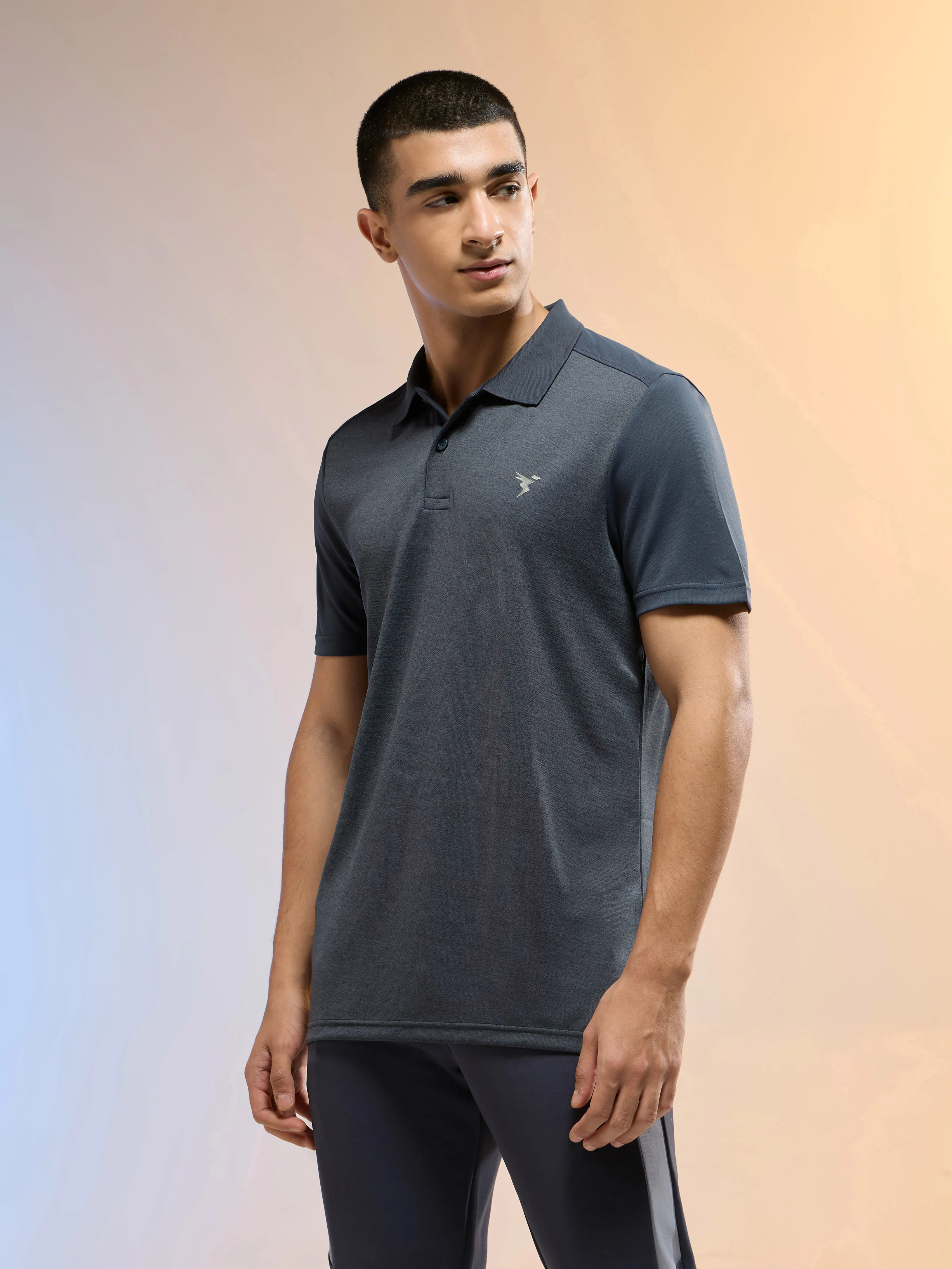 Men Melange Slim Fit Round Neck Sports T-shirt with DOUBLE COOL - Image 4