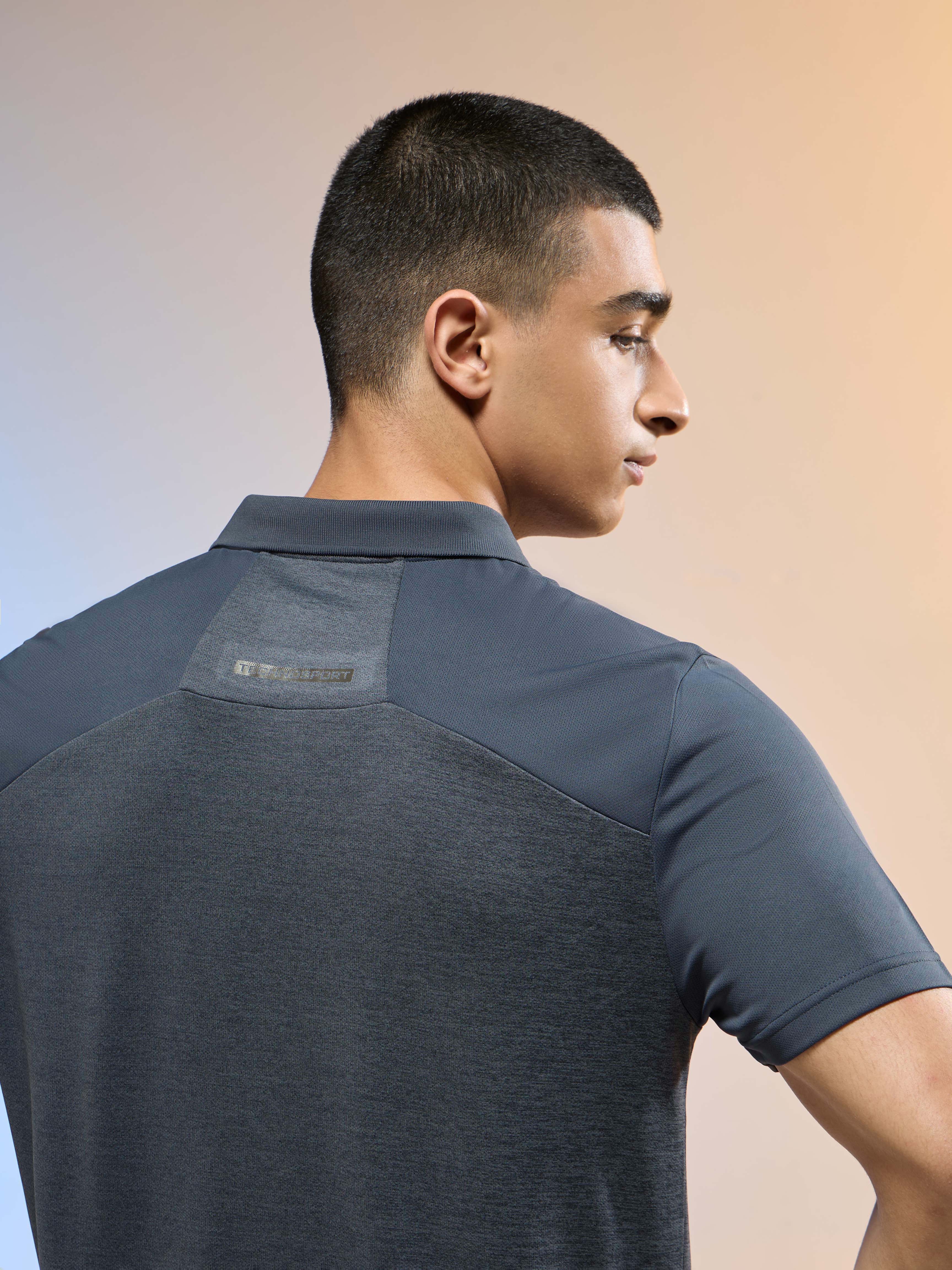 Men Melange Slim Fit Round Neck Sports T-shirt with DOUBLE COOL - Image 7