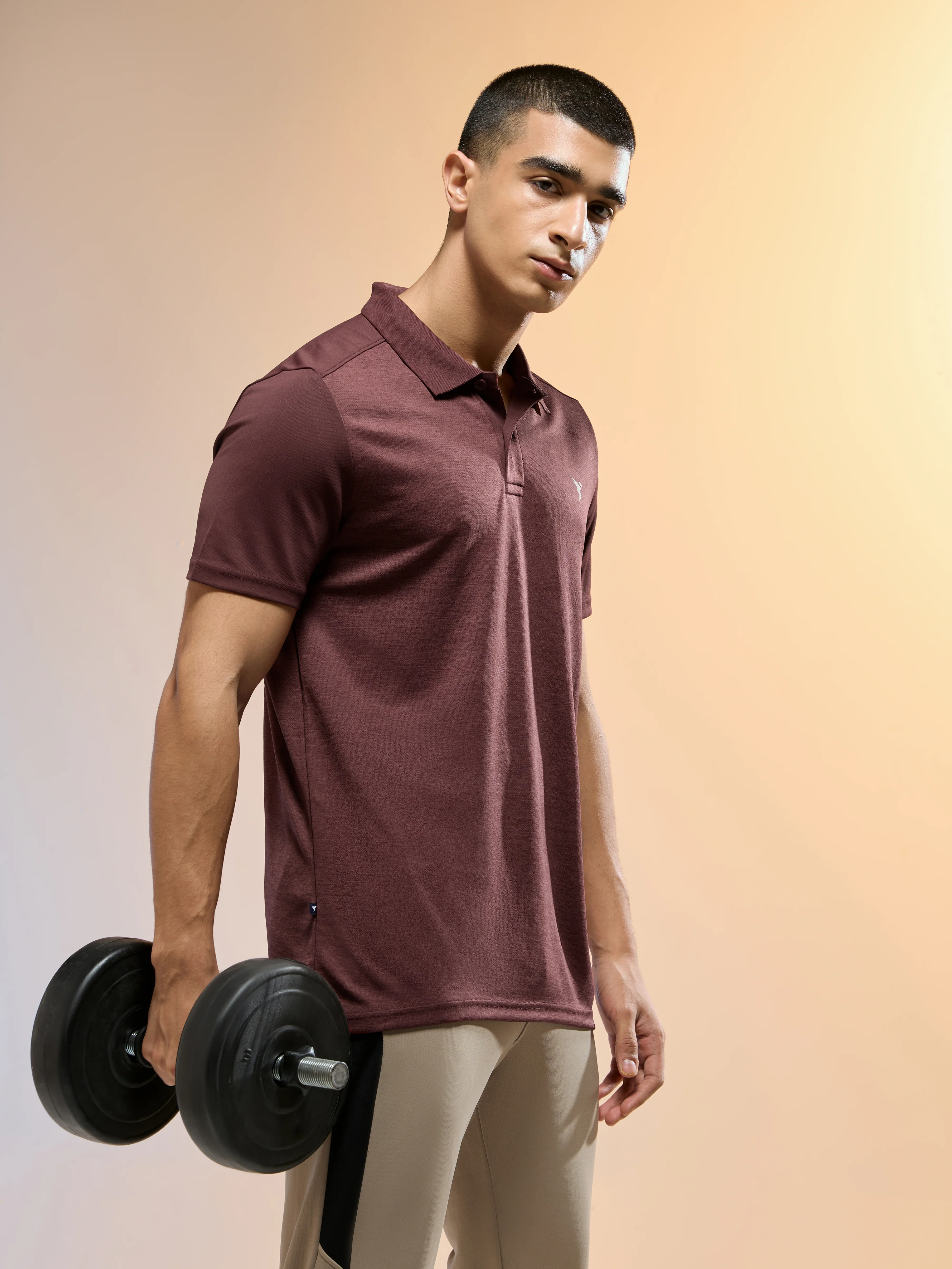 Men Melange Slim Fit Round Neck Sports T-shirt with DOUBLE COOL