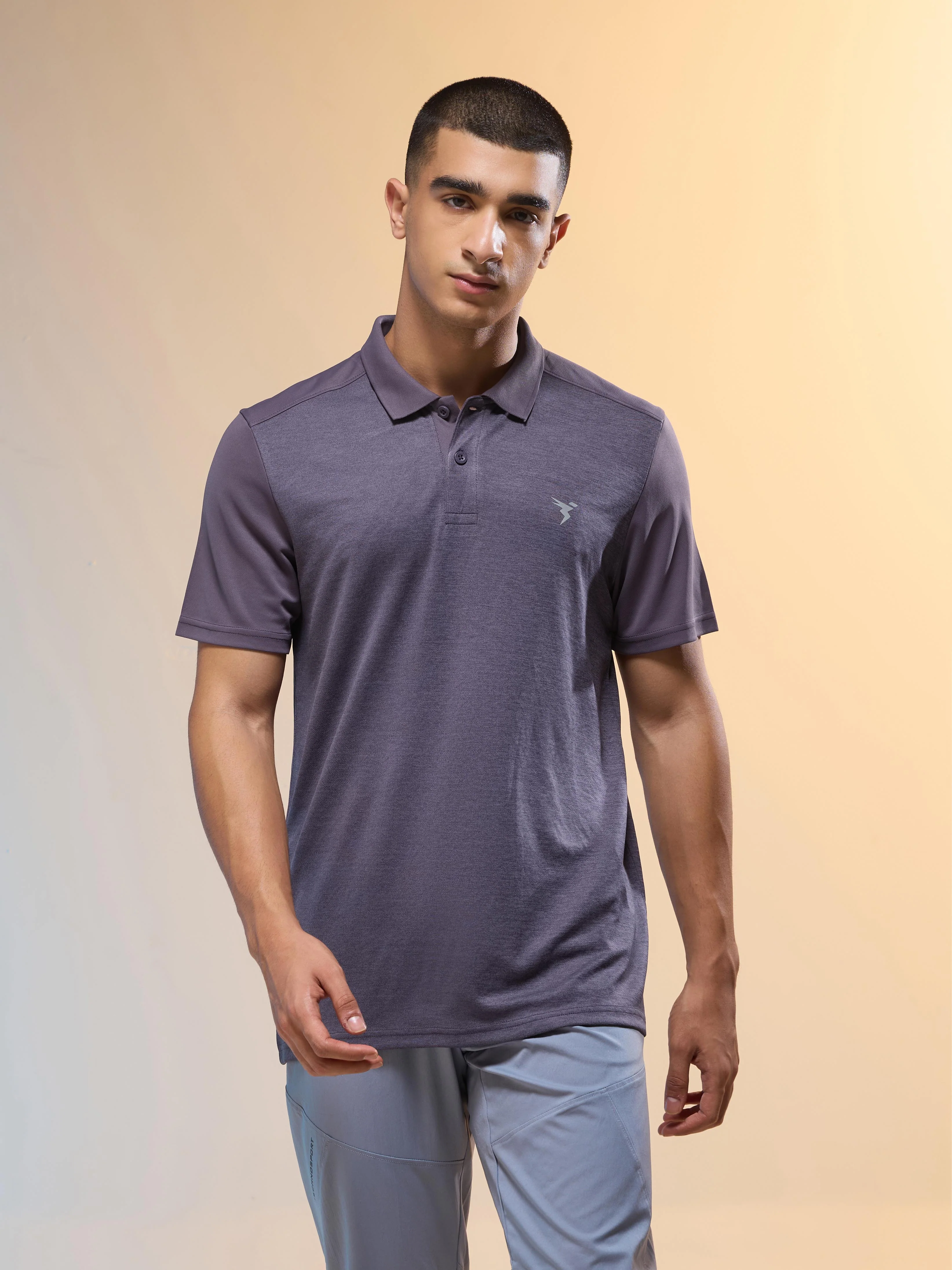 Men Melange Slim Fit Round Neck Sports T-shirt with DOUBLE COOL - Image 2