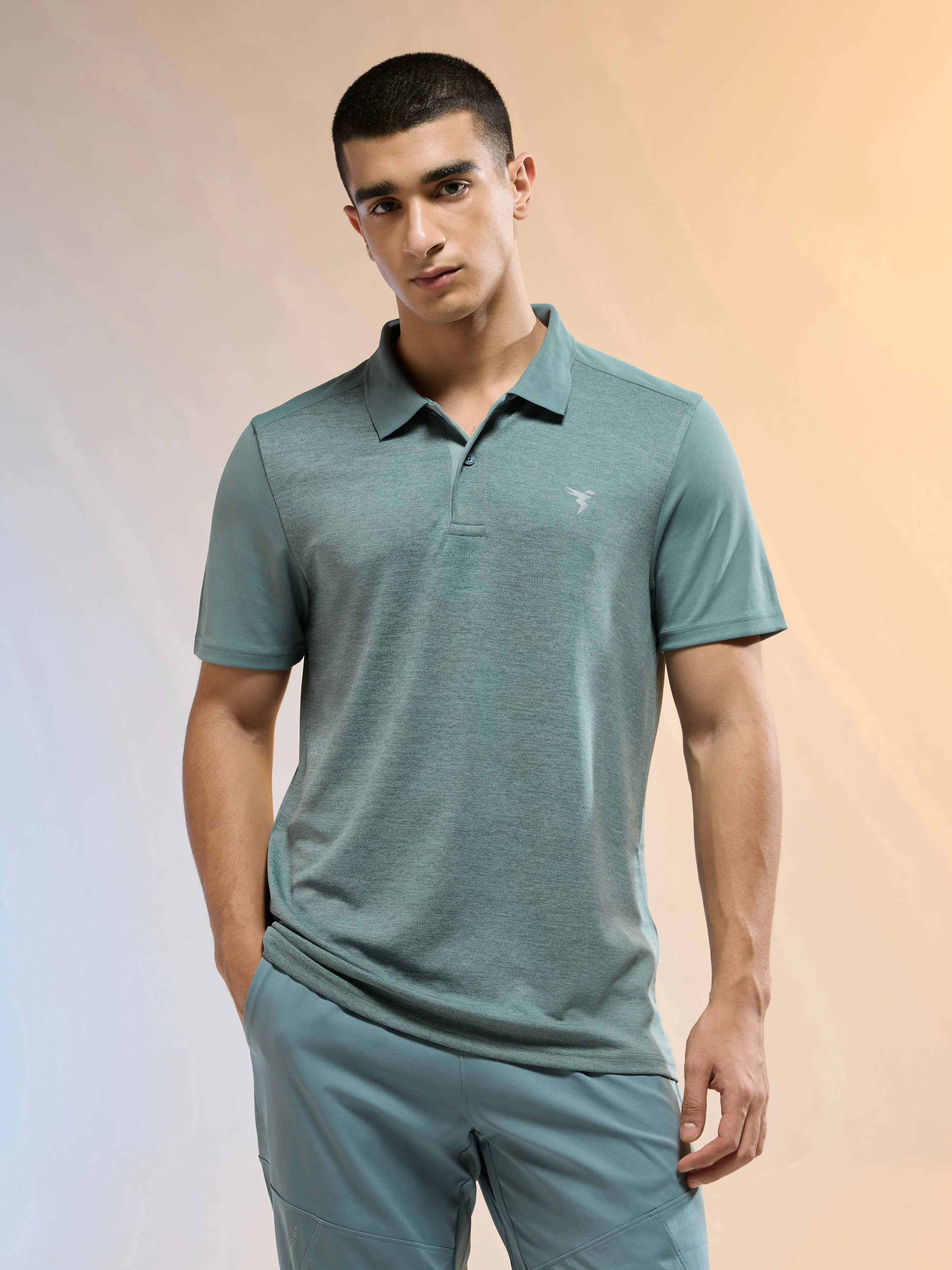Men Melange Slim Fit Round Neck Sports T-shirt with DOUBLE COOL - Image 2