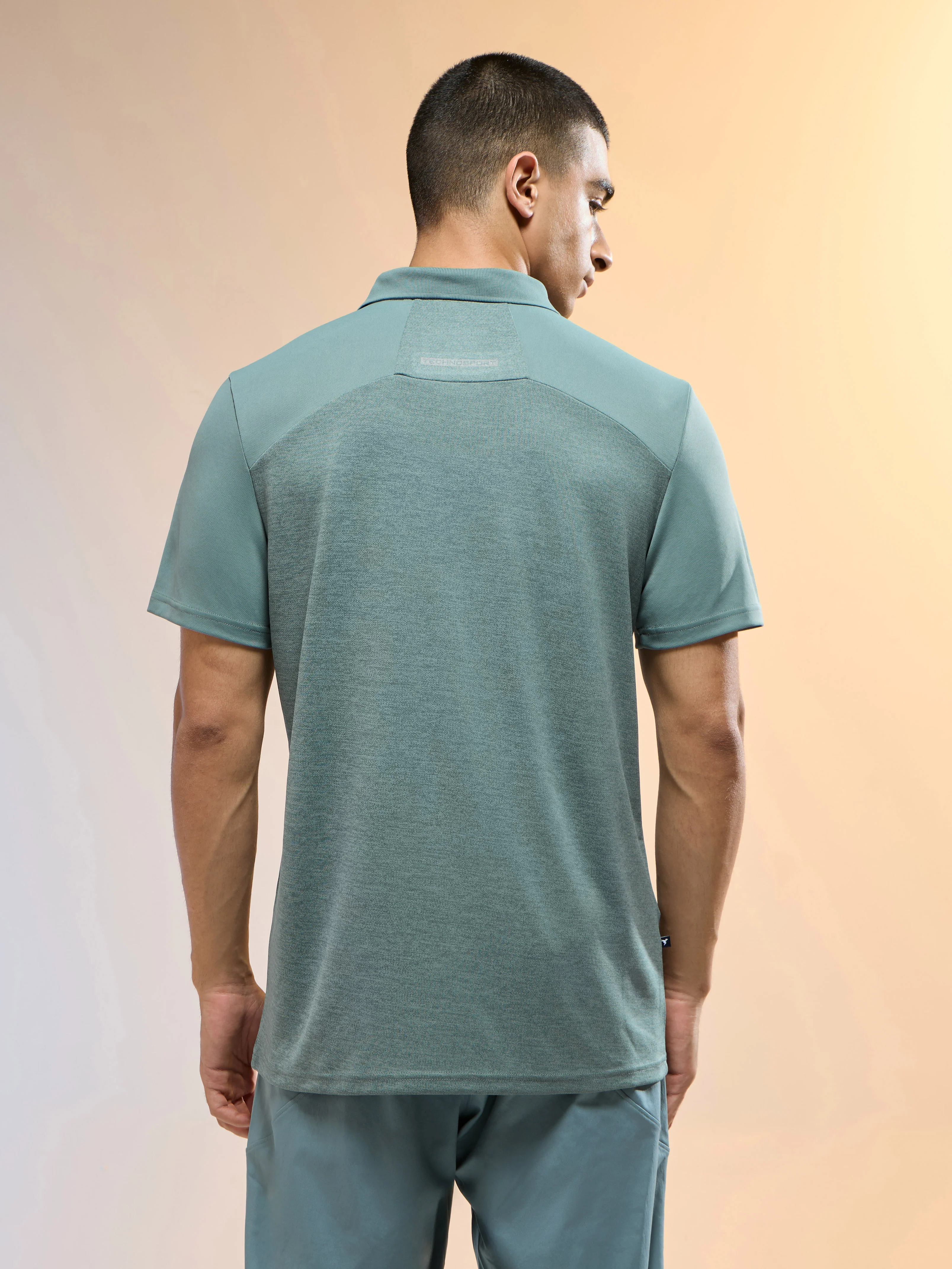 Men Melange Slim Fit Round Neck Sports T-shirt with DOUBLE COOL - Image 3