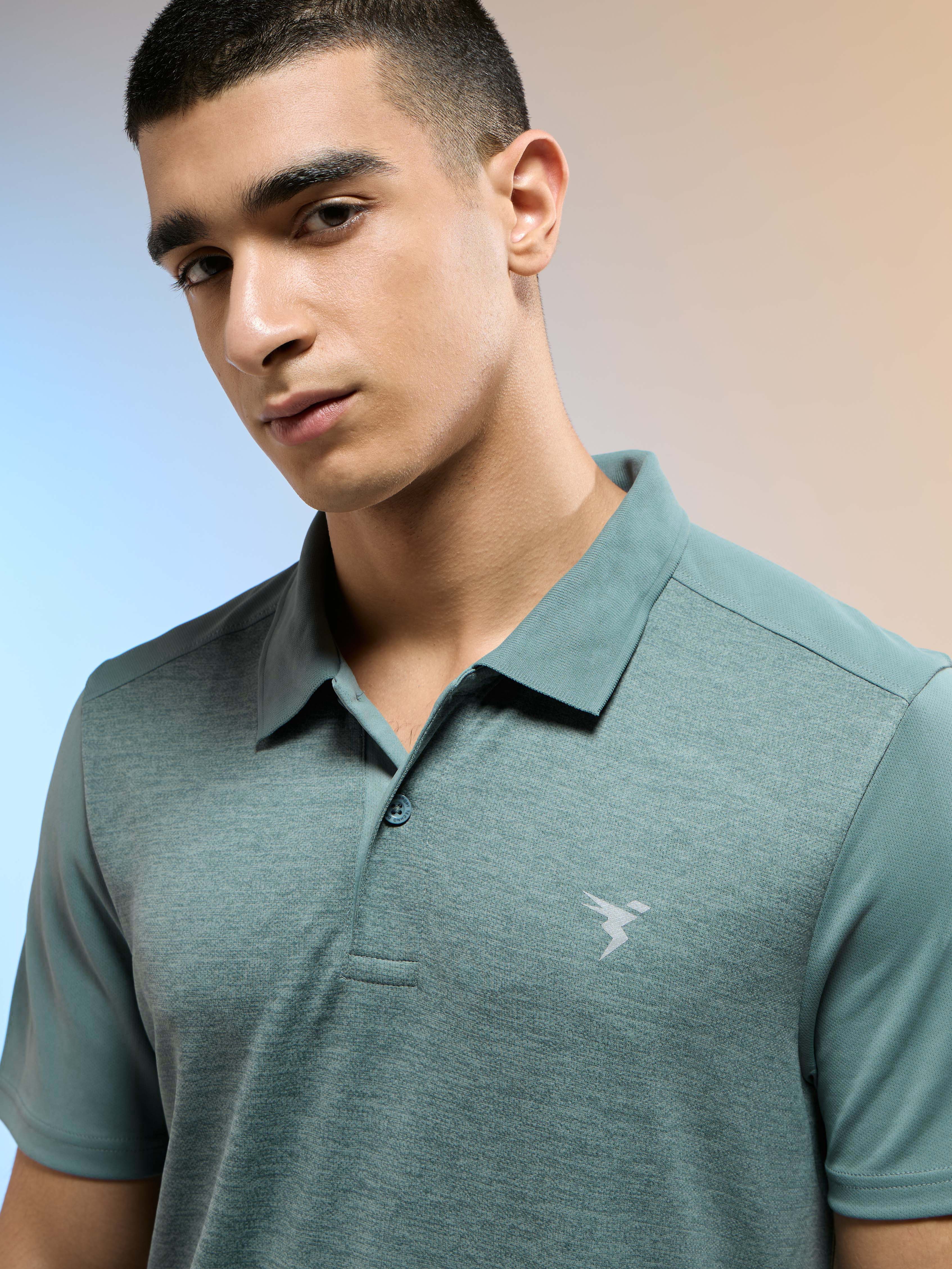 Men Melange Slim Fit Round Neck Sports T-shirt with DOUBLE COOL - Image 6