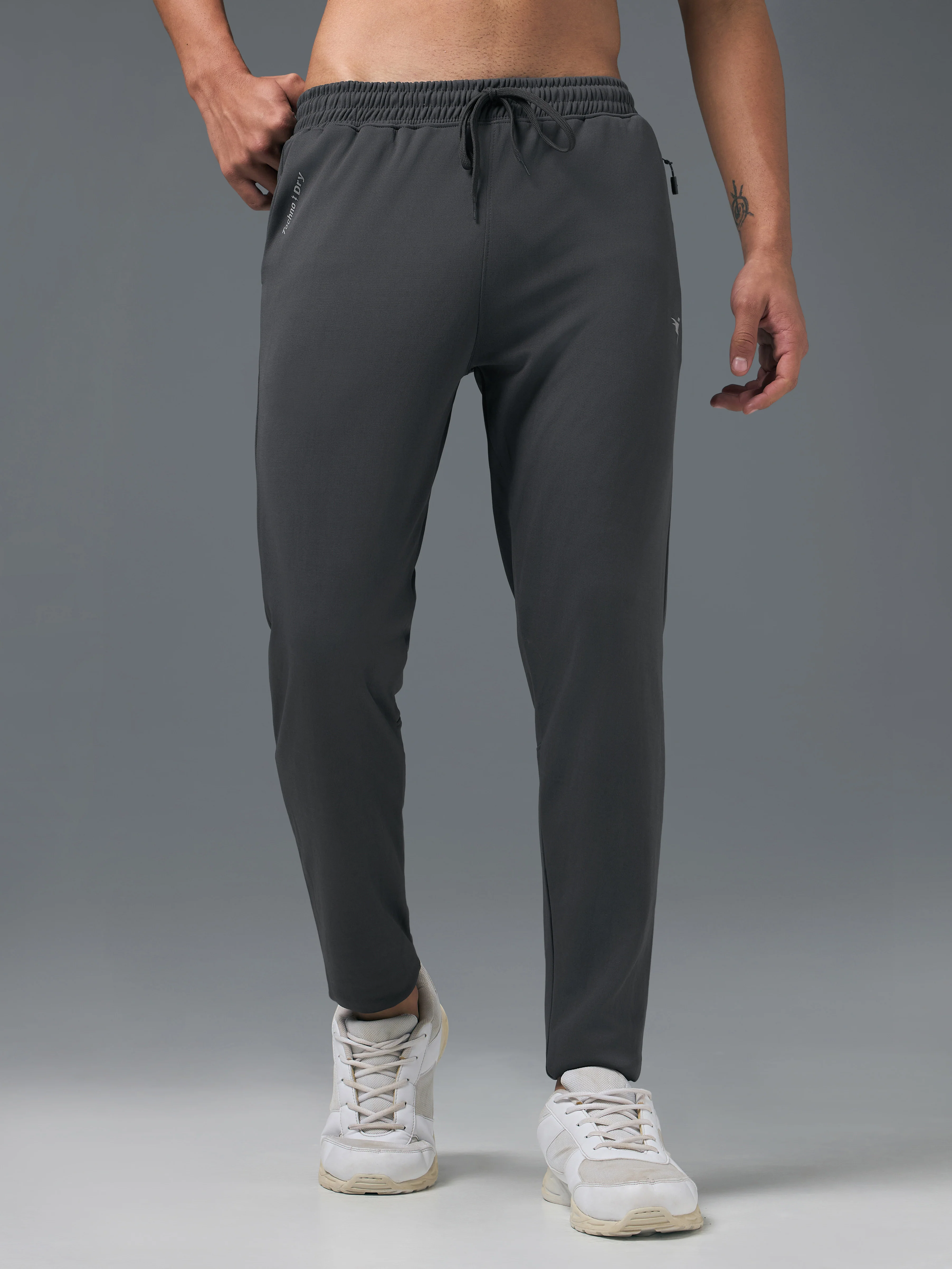Men Melange Slim Fit Trackpants with TECHNO DRY - Image 2