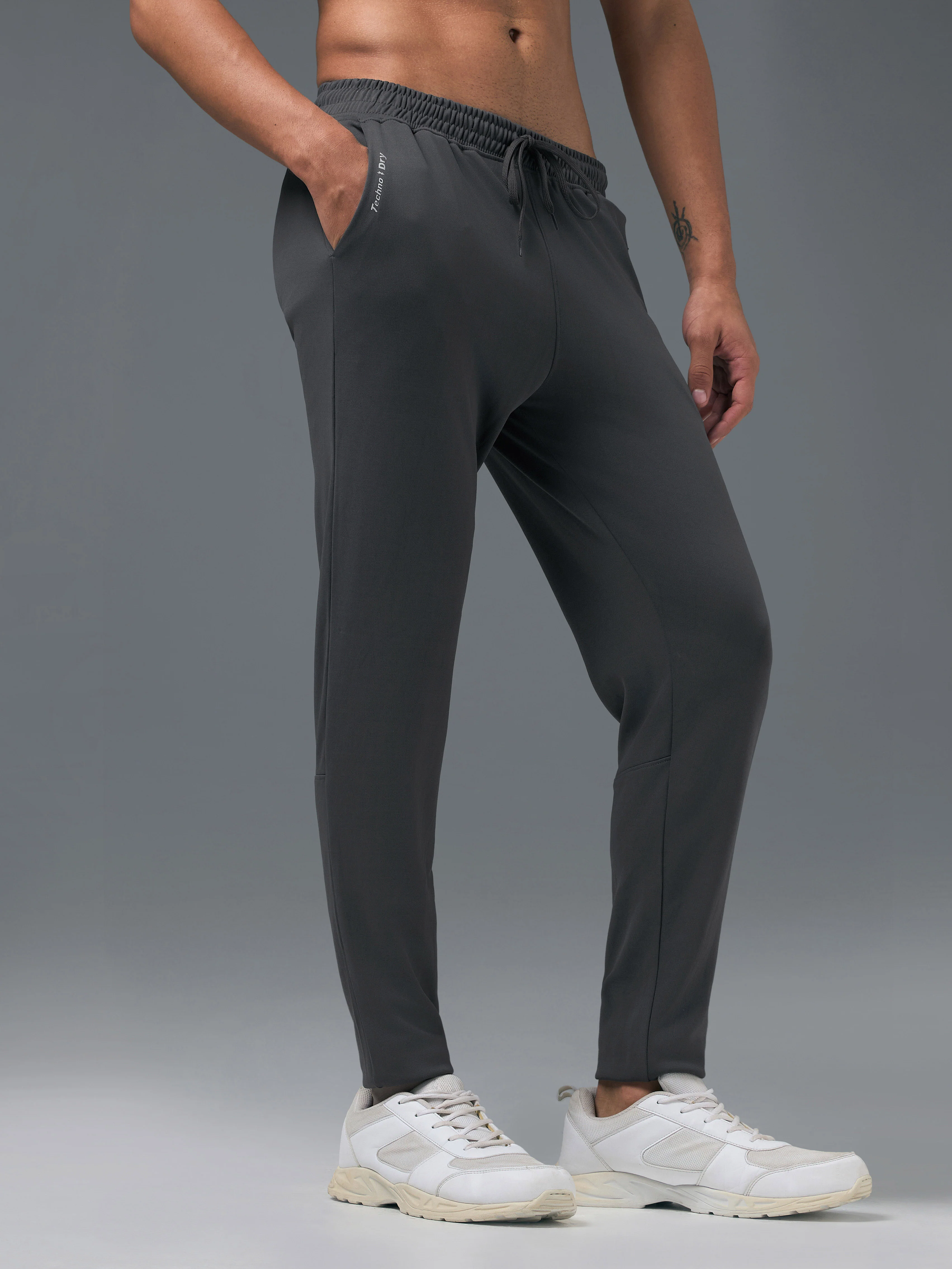 Men Melange Slim Fit Trackpants with TECHNO DRY - Image 4