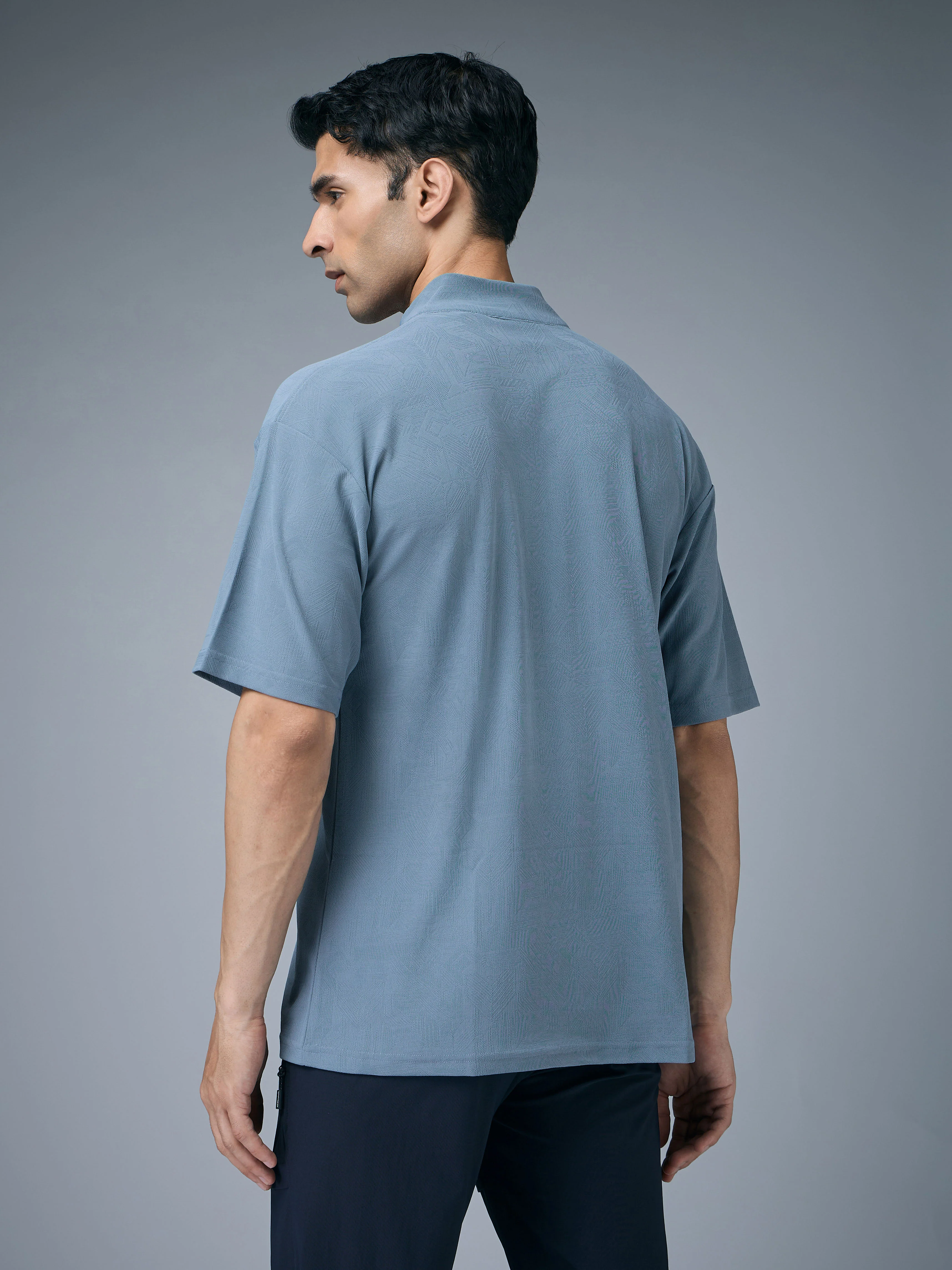 Men Mock Neck Self Design Oversized Active Out T-shirt with MATPIQ - Image 2