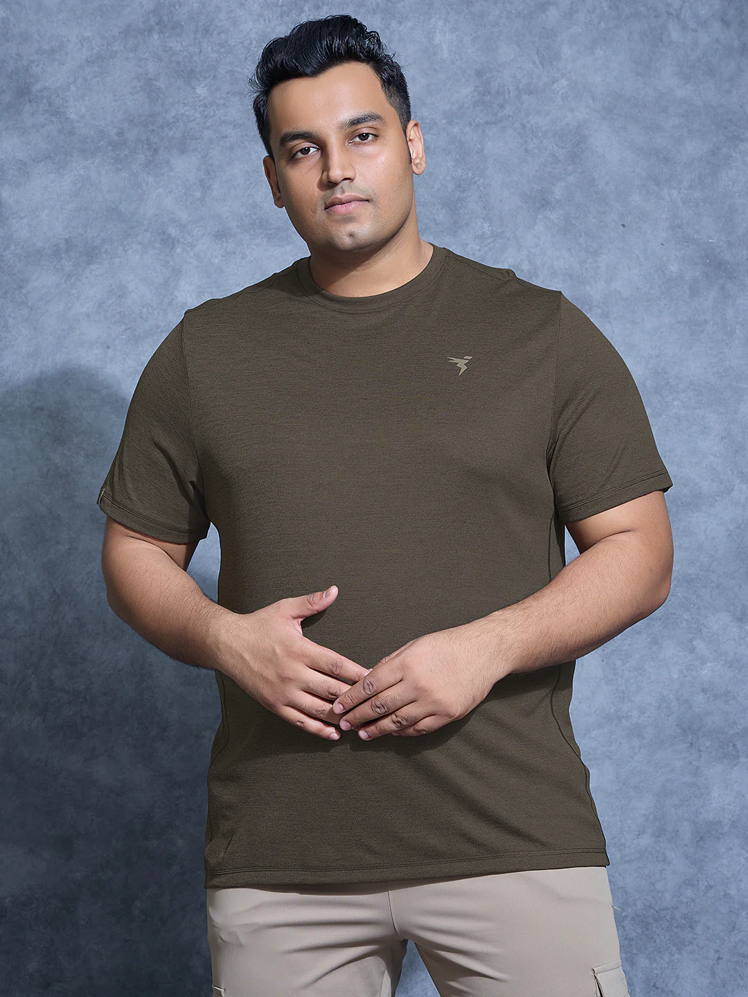 Men Plus Size Solid Slim Fit Crew Neck T-shirt with DOUBLE COOL - Image 2