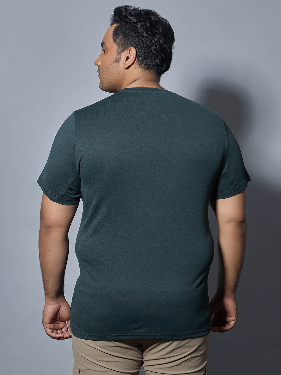 Men Plus Size Solid Slim Fit Crew Neck T-shirt with DOUBLE COOL - Image 2