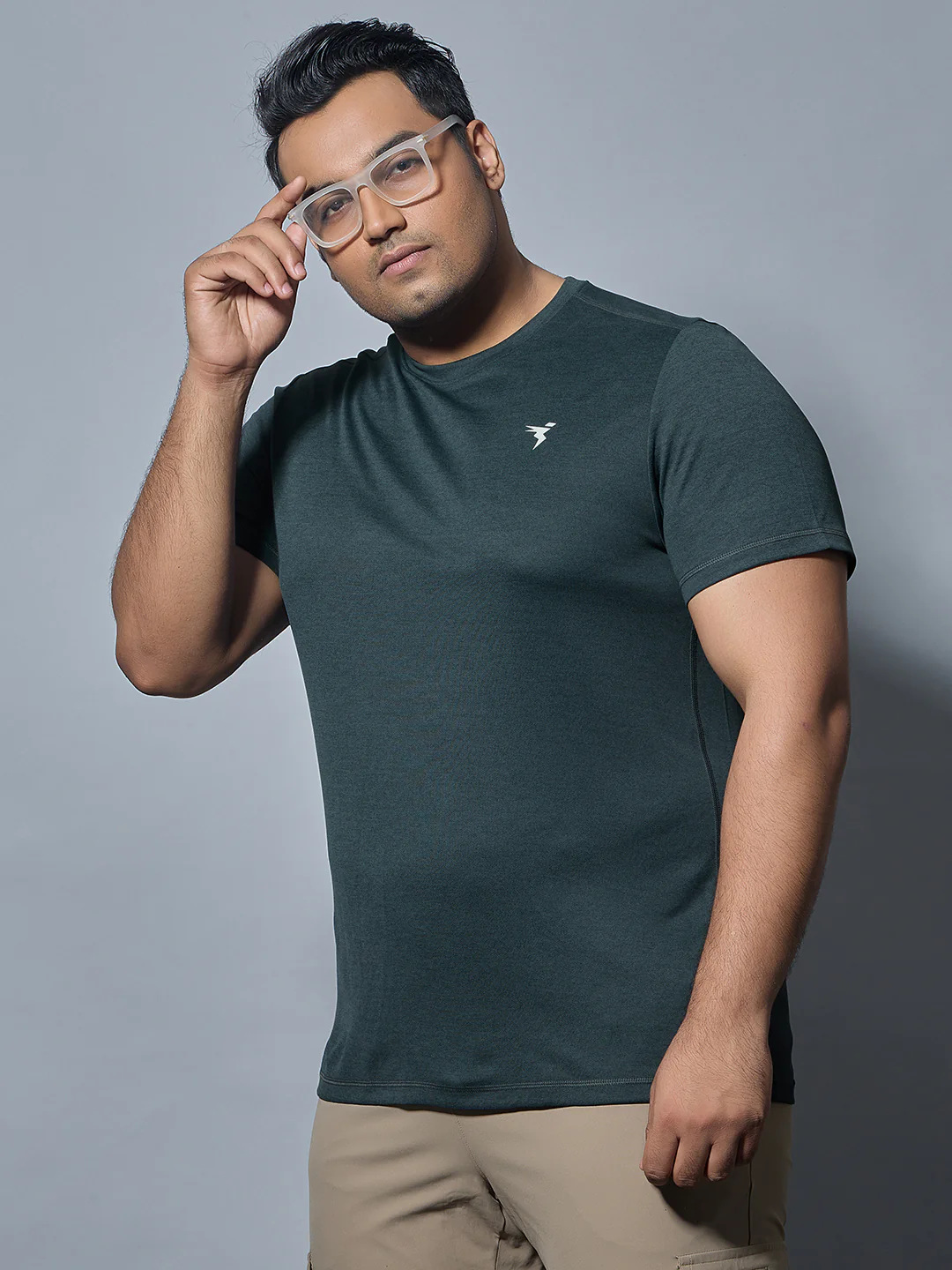 Men Plus Size Solid Slim Fit Crew Neck T-shirt with DOUBLE COOL - Image 3