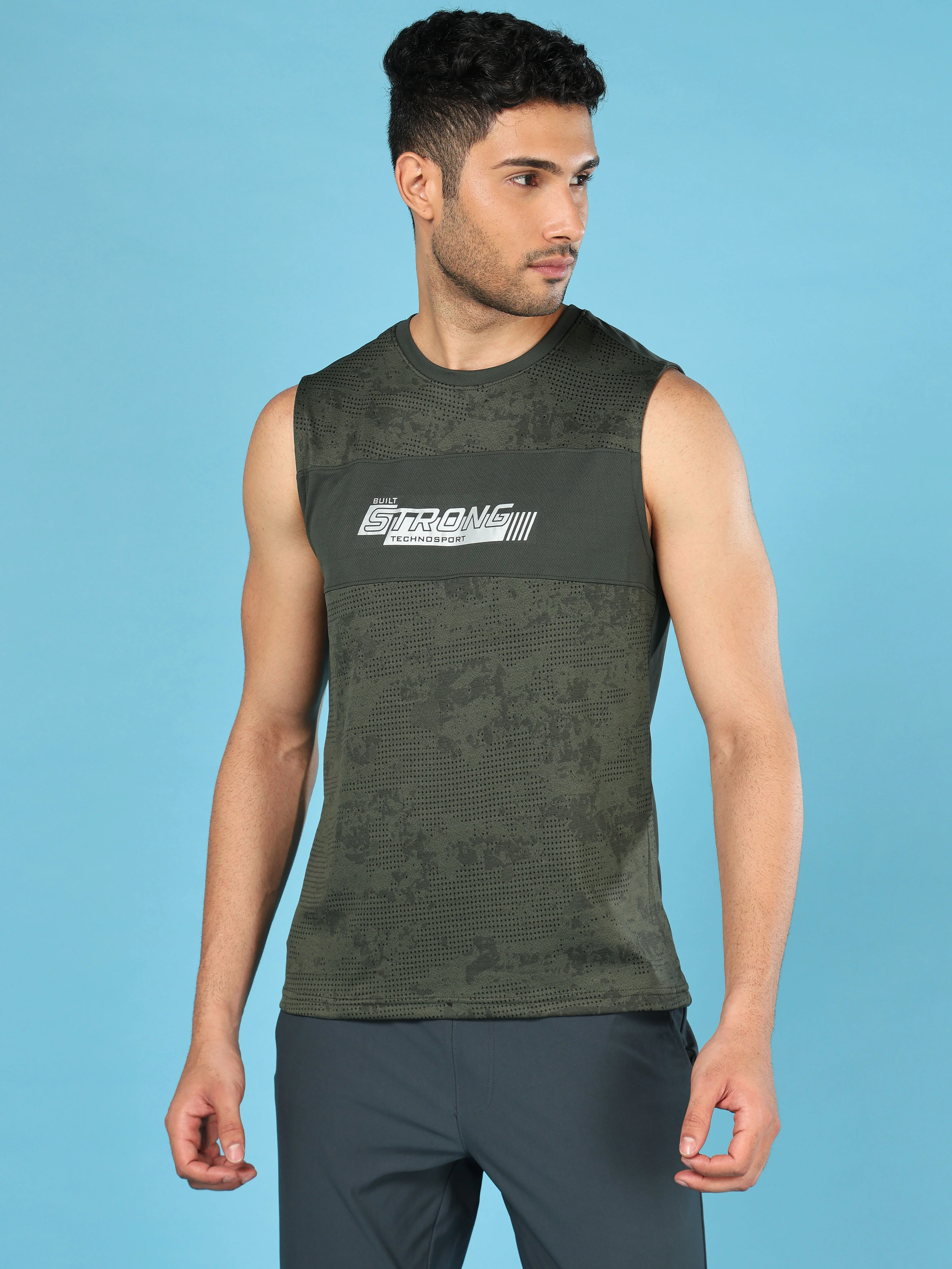 Men Printed Slim Fit Crew Neck Innerwear Vest with TECHNO COOL+ - Image 2