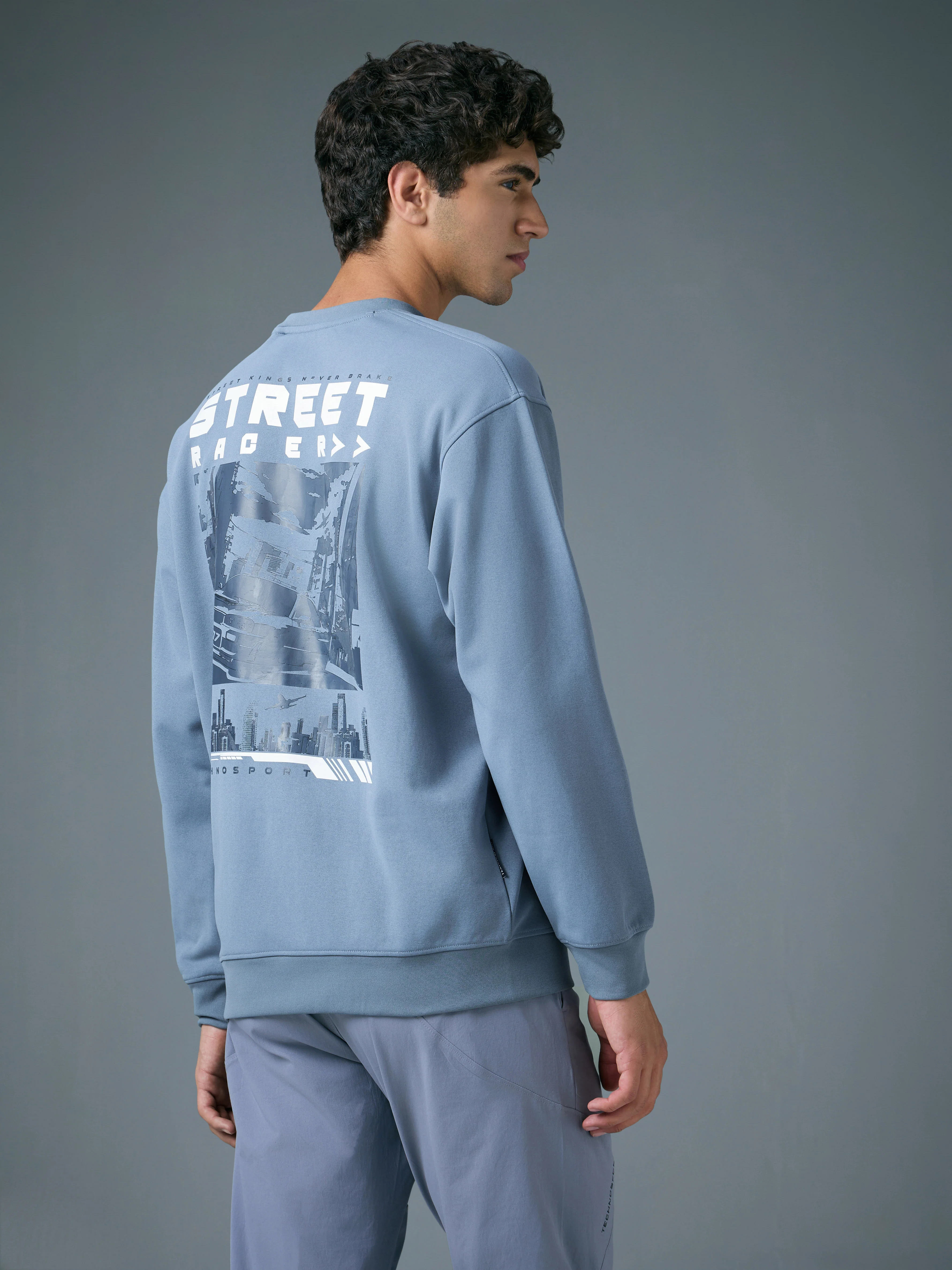 Men Printed Slim Fit Crew Neck Sweatshirt with ELASTO PLUS - Image 3