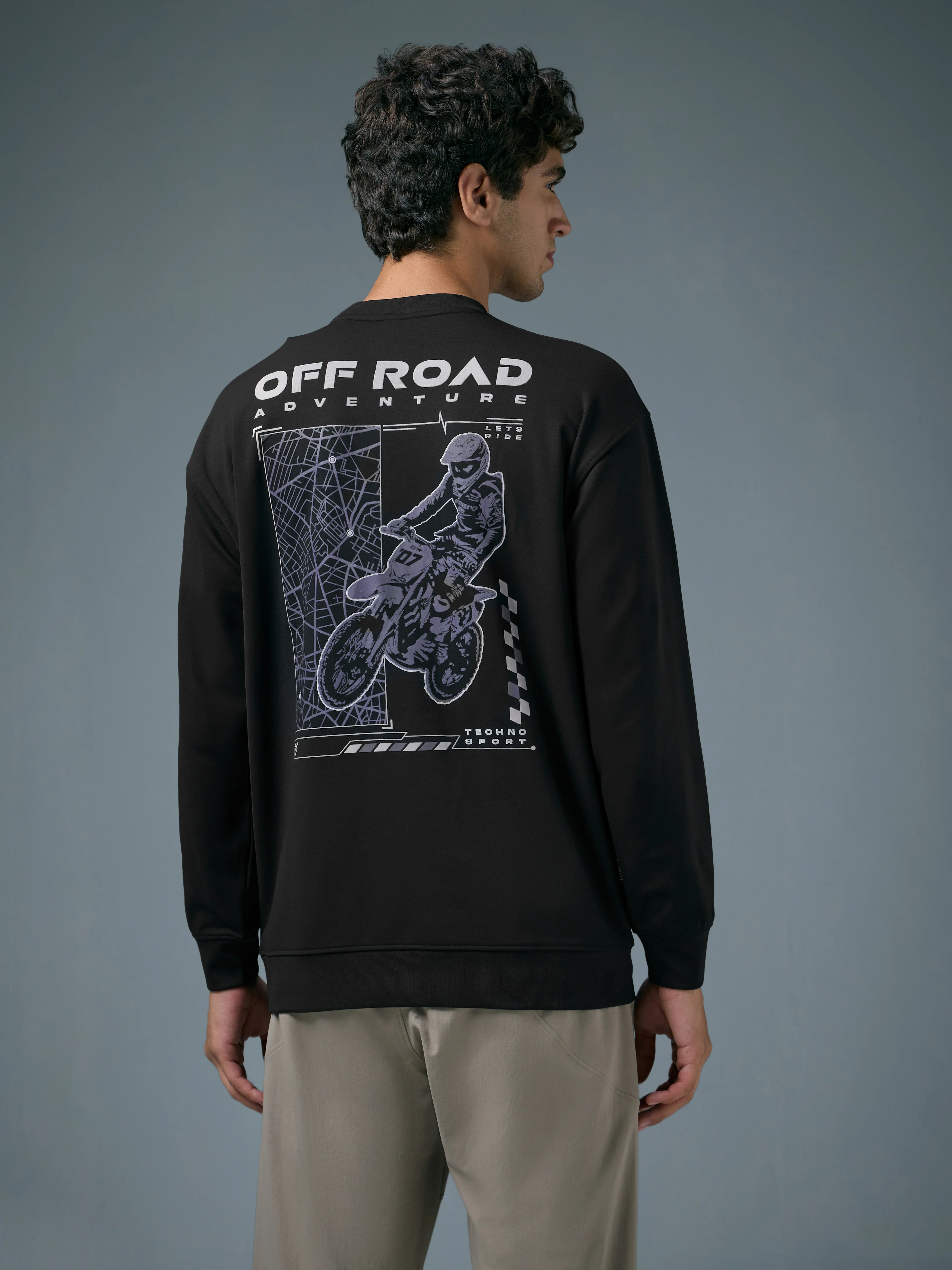 Men Printed Slim Fit Crew Neck Sweatshirt with ELASTO PLUS - Image 3