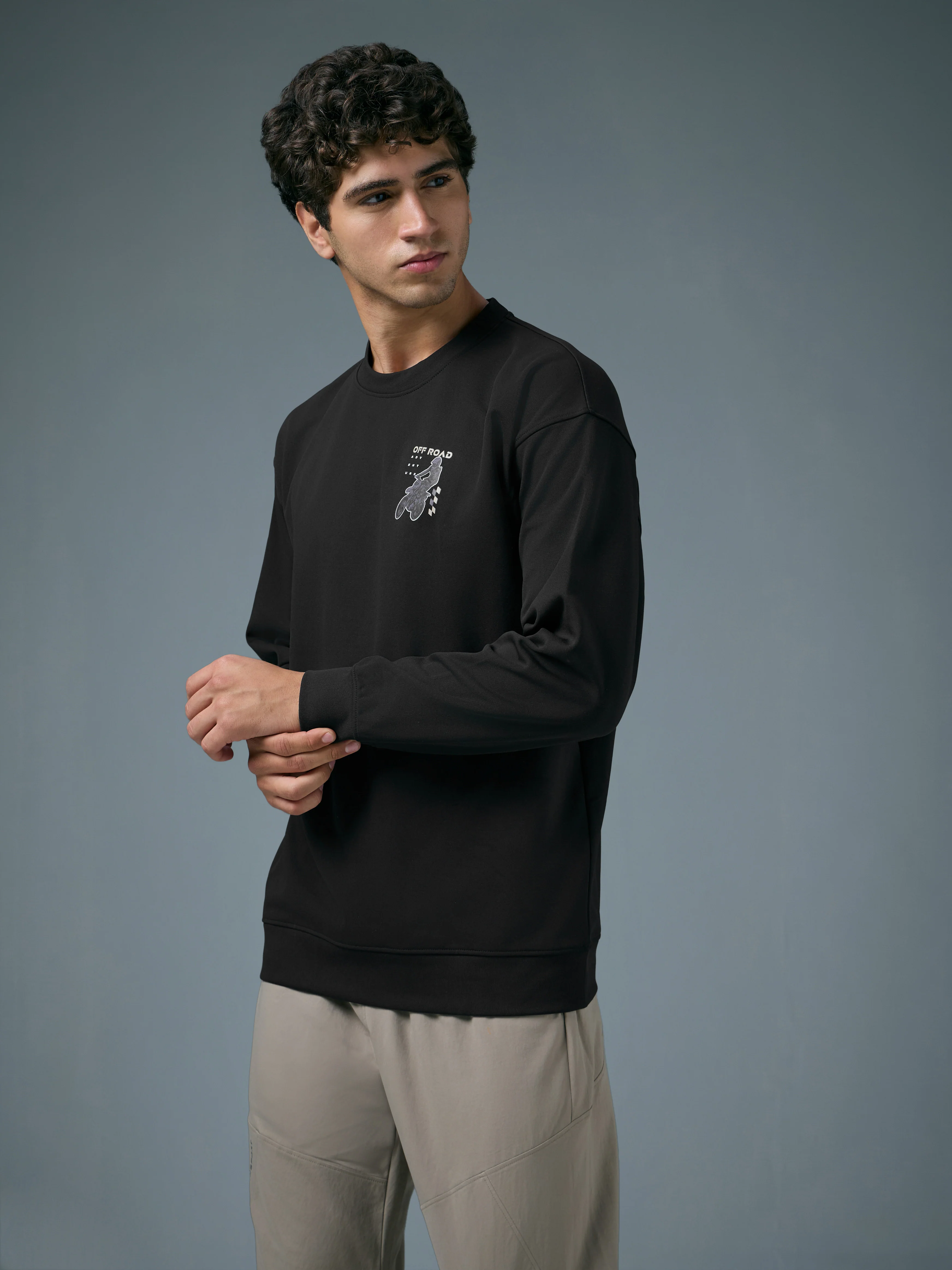 Men Printed Slim Fit Crew Neck Sweatshirt with ELASTO PLUS - Image 4
