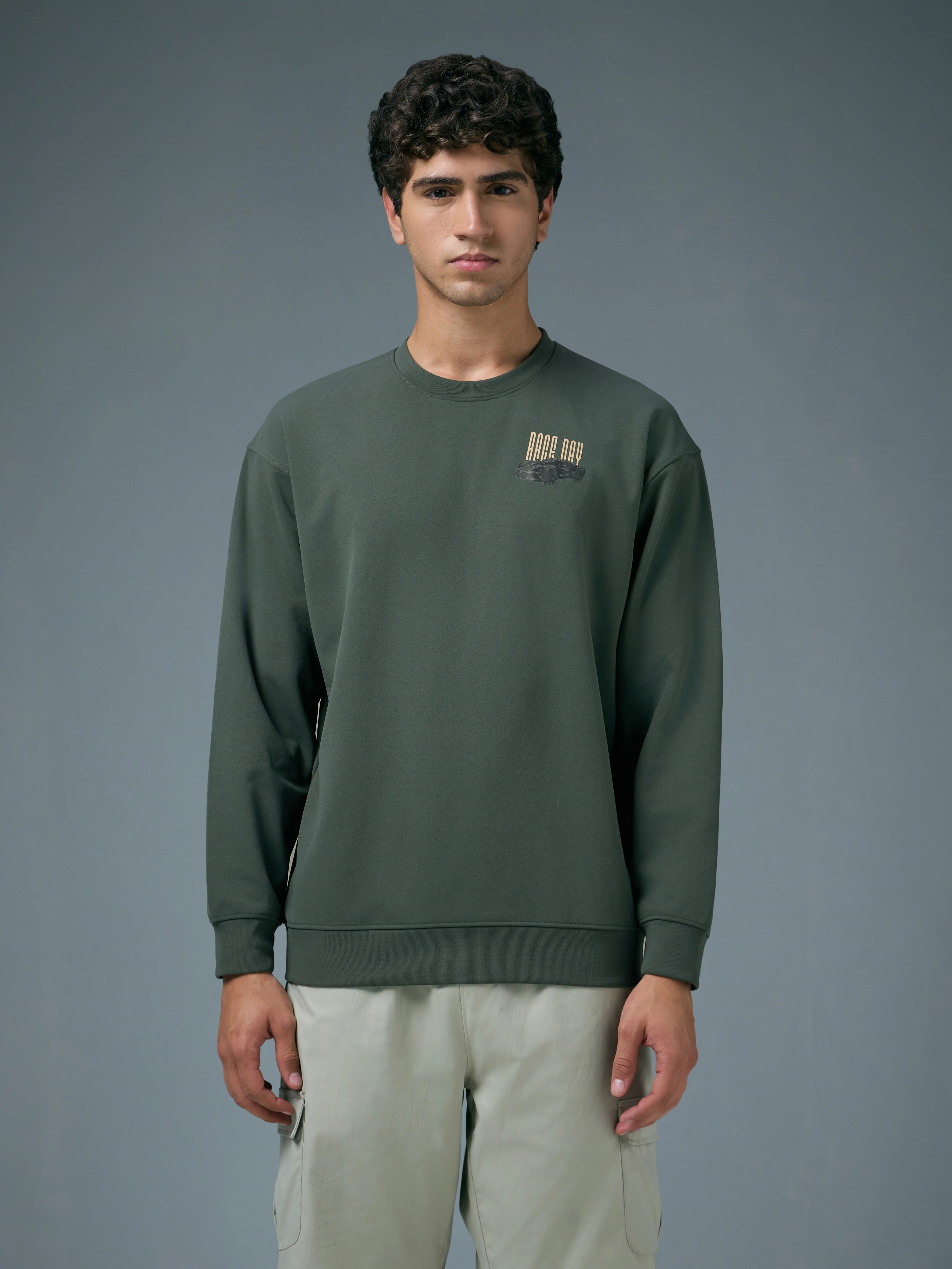 Men Printed Slim Fit Crew Neck Sweatshirt with ELASTO PLUS - Image 2