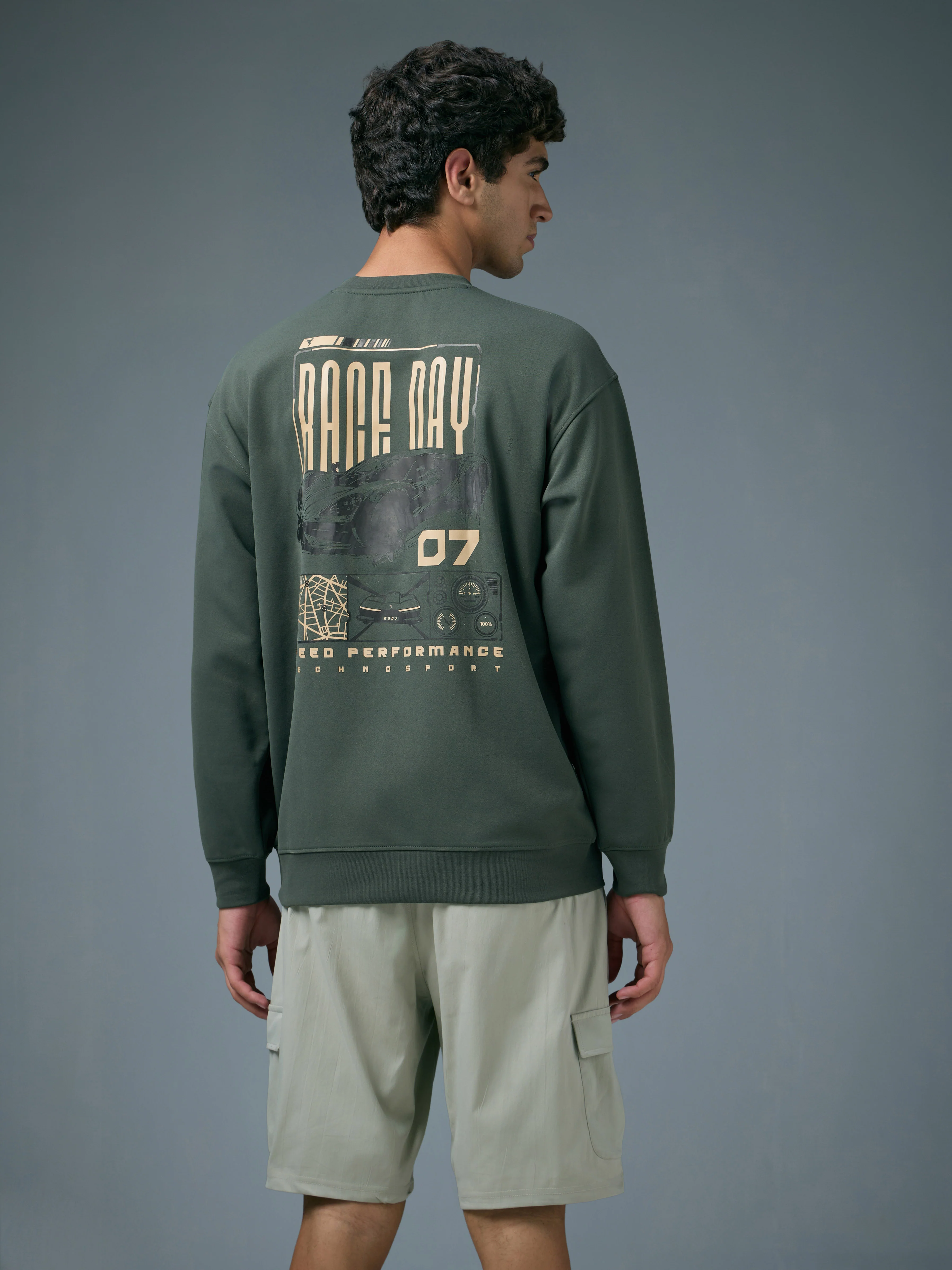 Men Printed Slim Fit Crew Neck Sweatshirt with ELASTO PLUS - Image 3