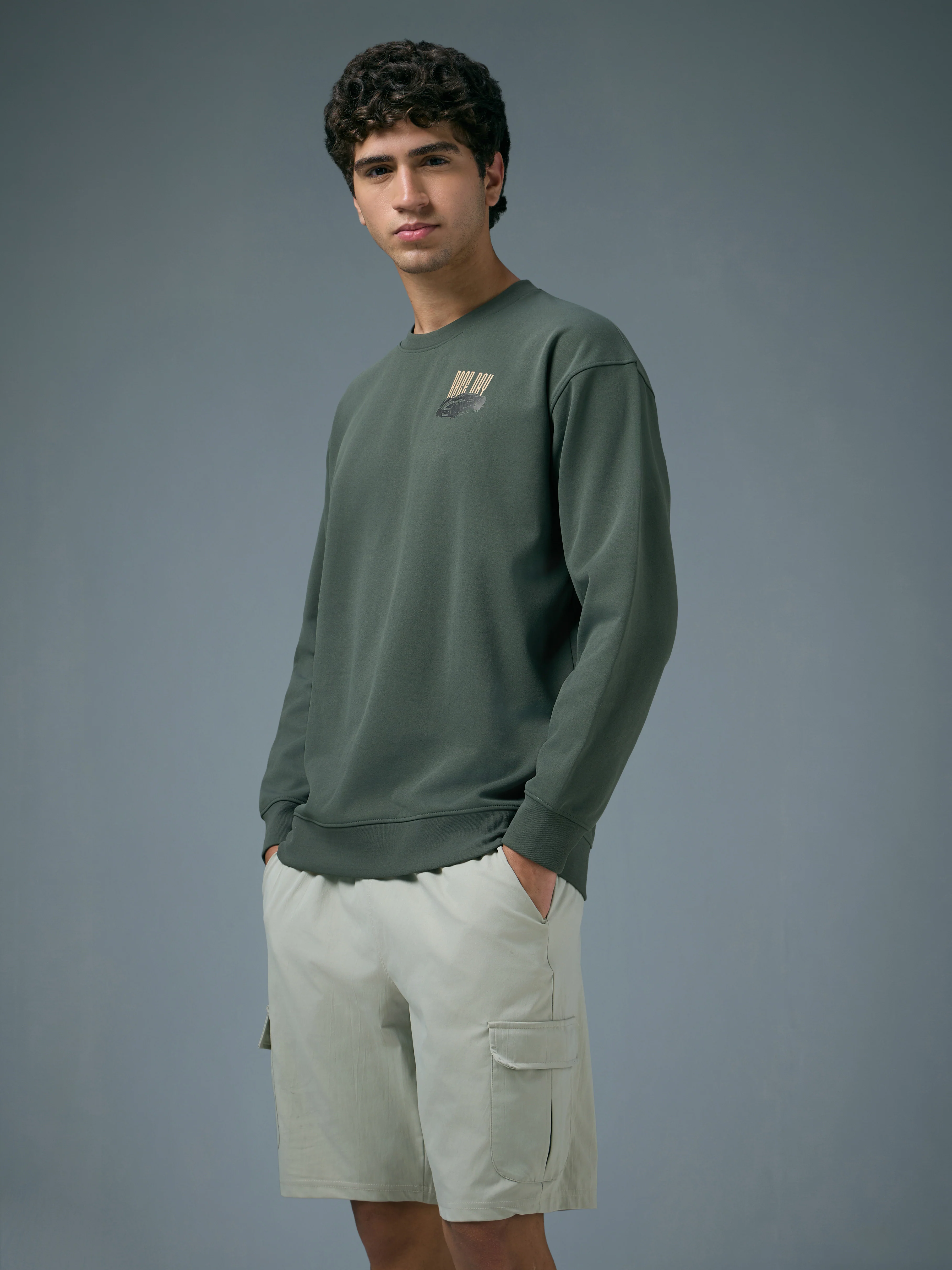 Men Printed Slim Fit Crew Neck Sweatshirt with ELASTO PLUS - Image 4