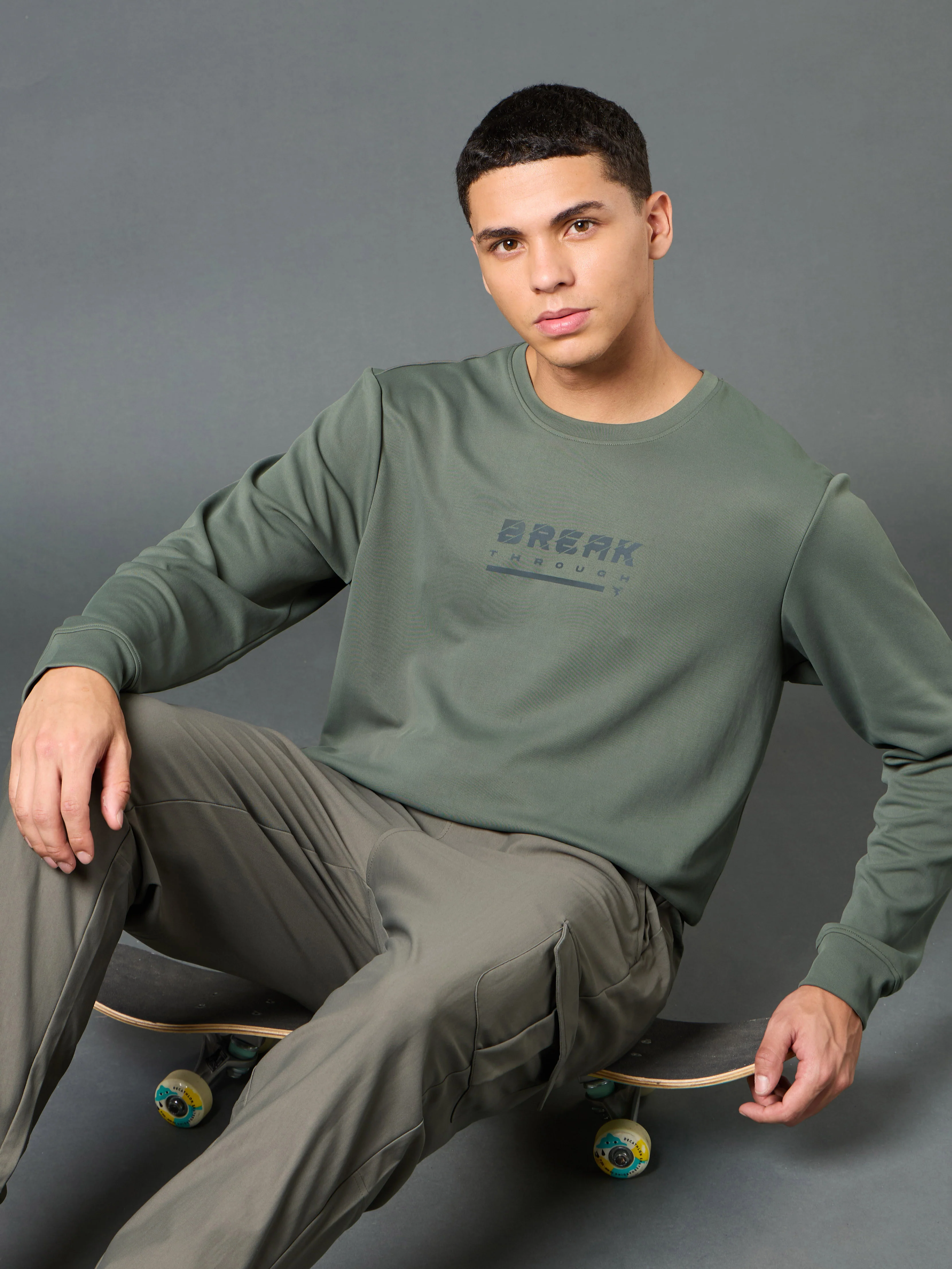 Men Printed Slim Fit Crew Neck Sweatshirt with ELASTO PLUS - Image 6