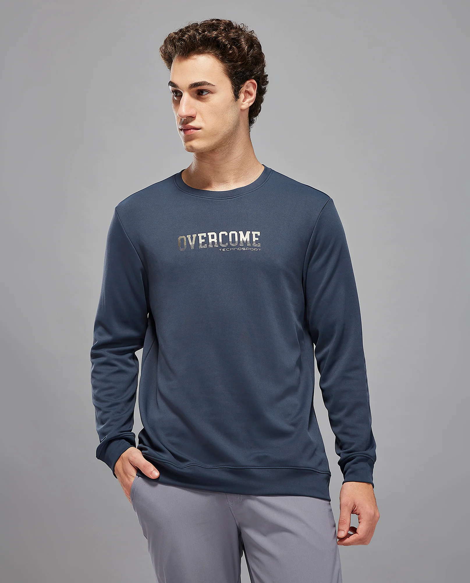 Men Printed Slim Fit Crew Neck Sweatshirt with ELASTO PLUS - Image 2