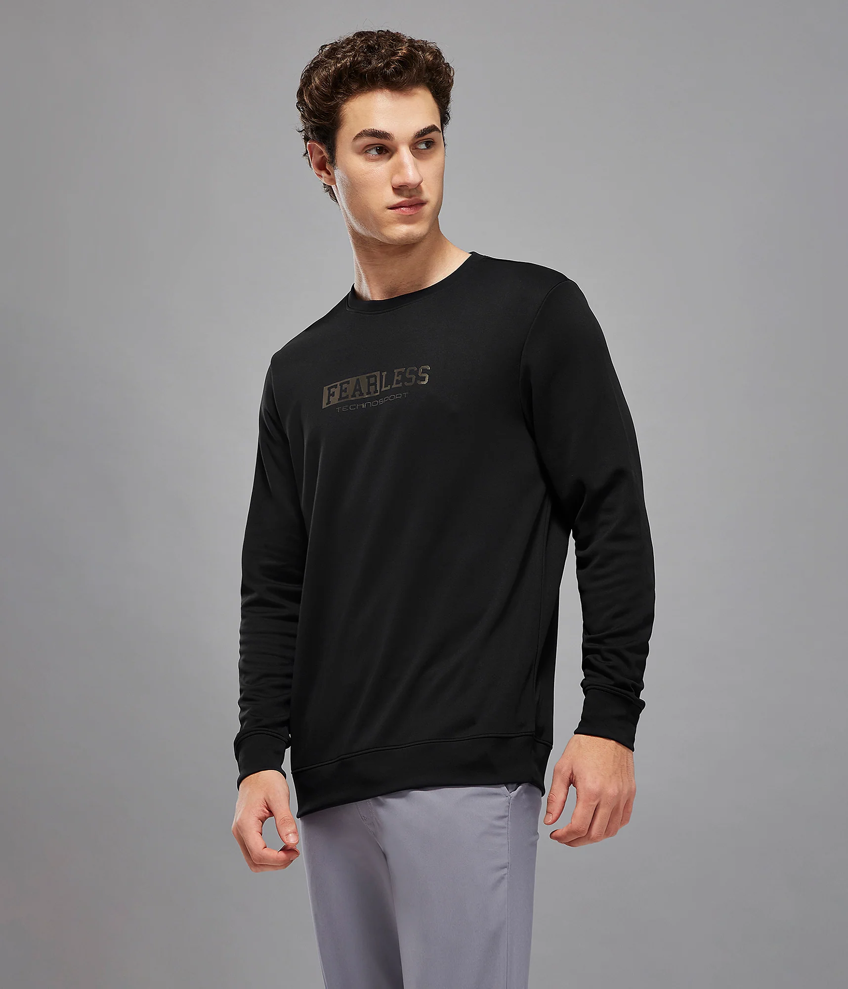 Men Printed Slim Fit Crew Neck Sweatshirt with ELASTO PLUS - Image 4