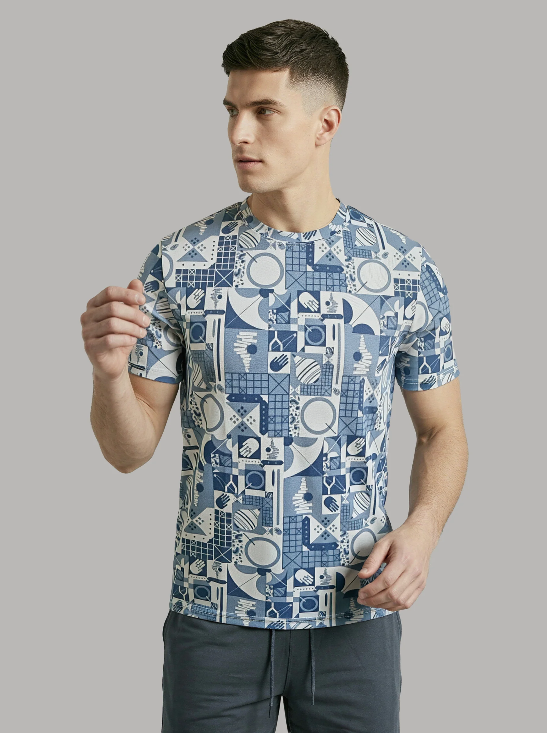 Men Printed Slim Fit Crew Neck T-shirt with MATPIQ