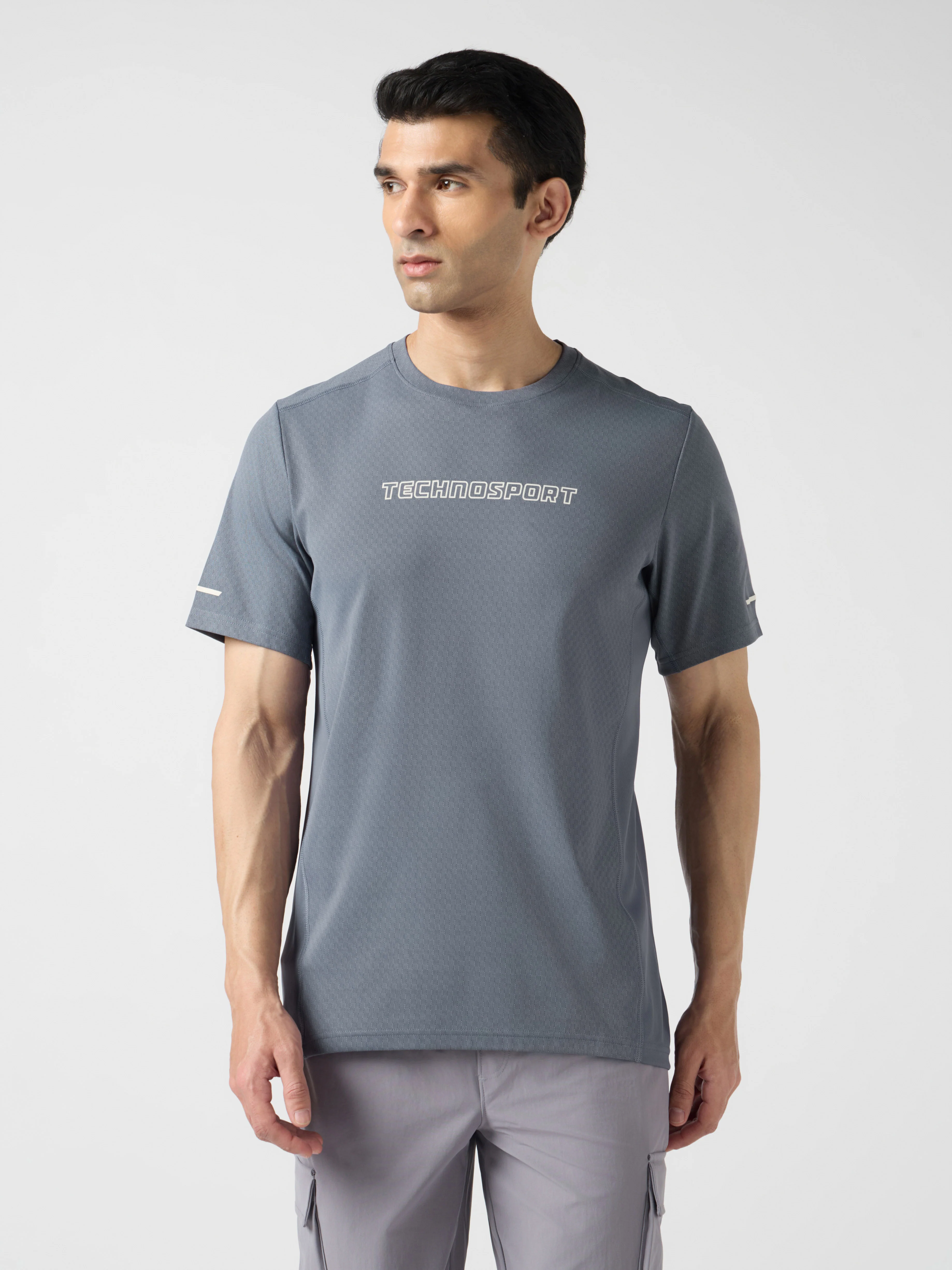Men Printed Slim Fit Henley Neck Sports T-Shirt with ELASTOLITE - Image 2