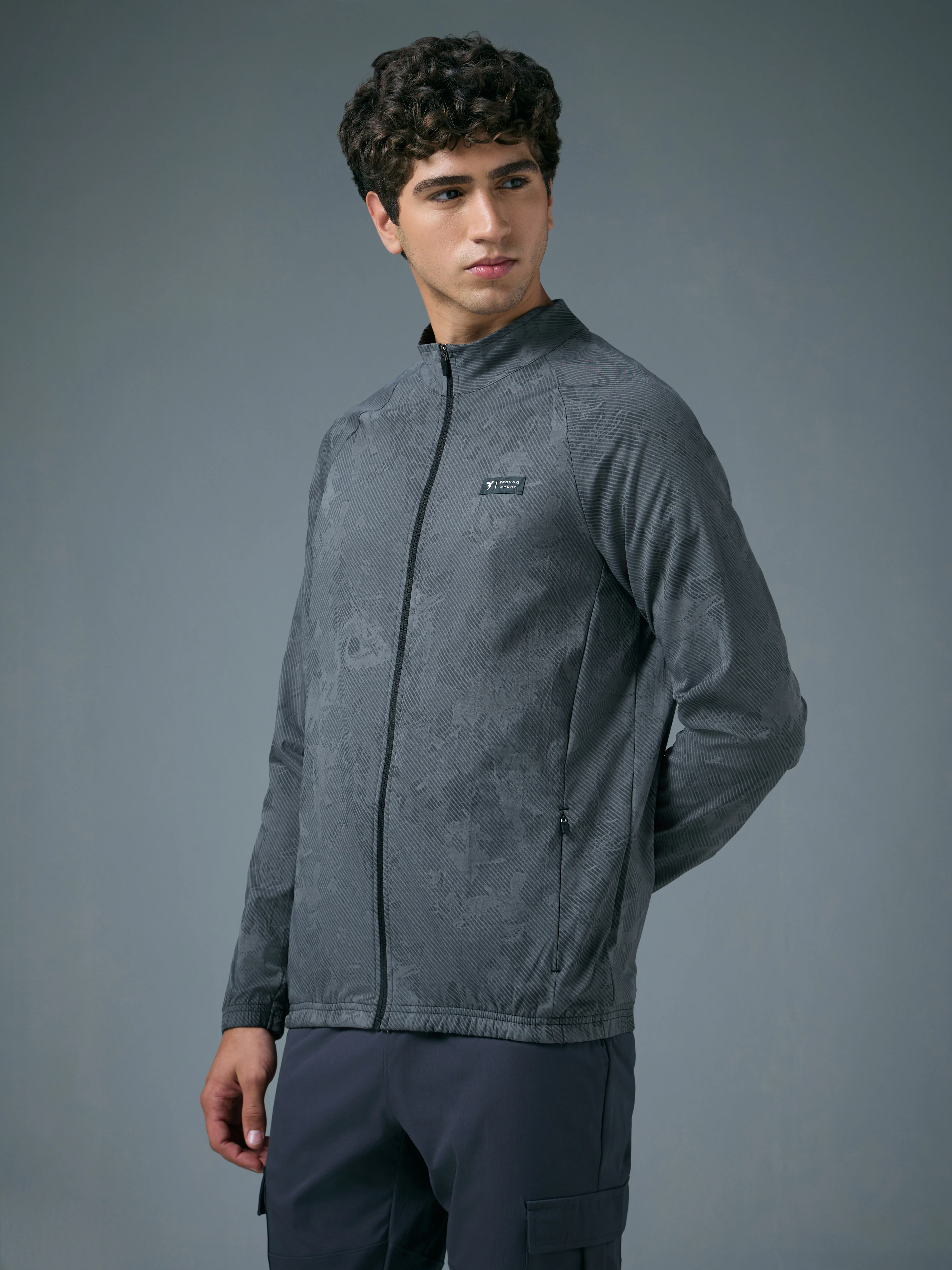 Men Printed Slim Fit Mock Neck Jacket with TS FLEXI - Image 4