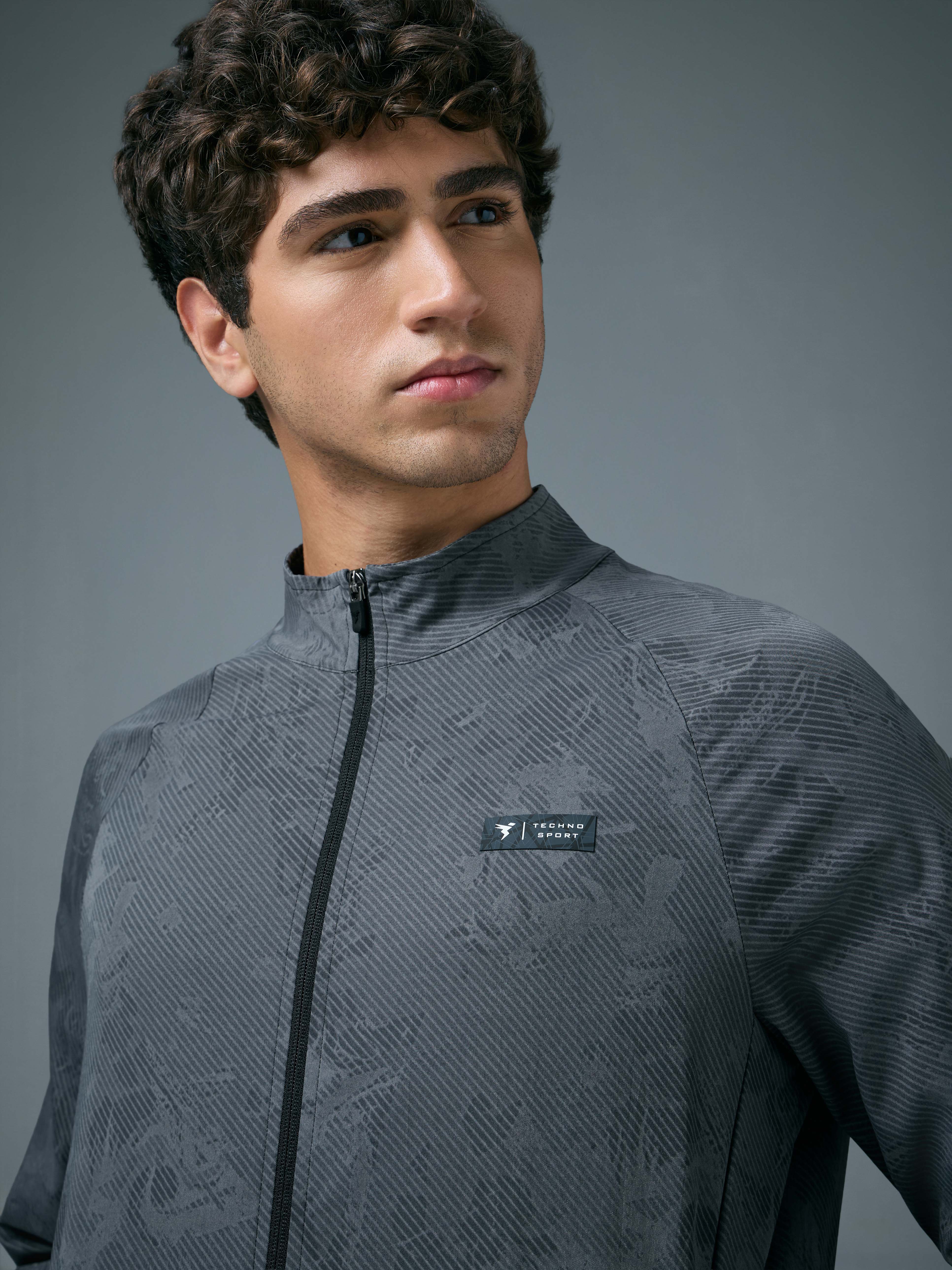 Men Printed Slim Fit Mock Neck Jacket with TS FLEXI - Image 6