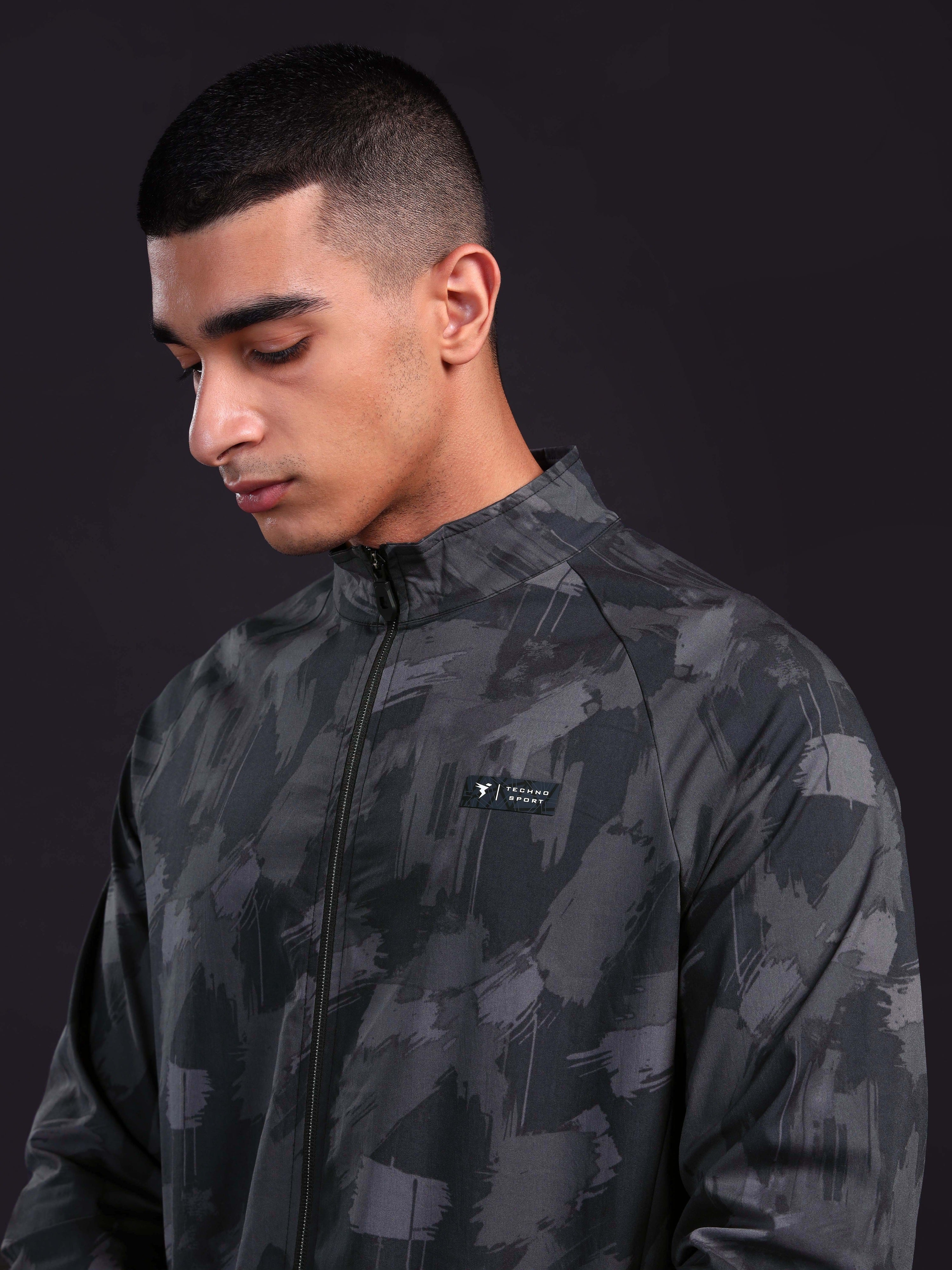 Men Printed Slim Fit Mock Neck Jacket with TS FLEXI - Image 6