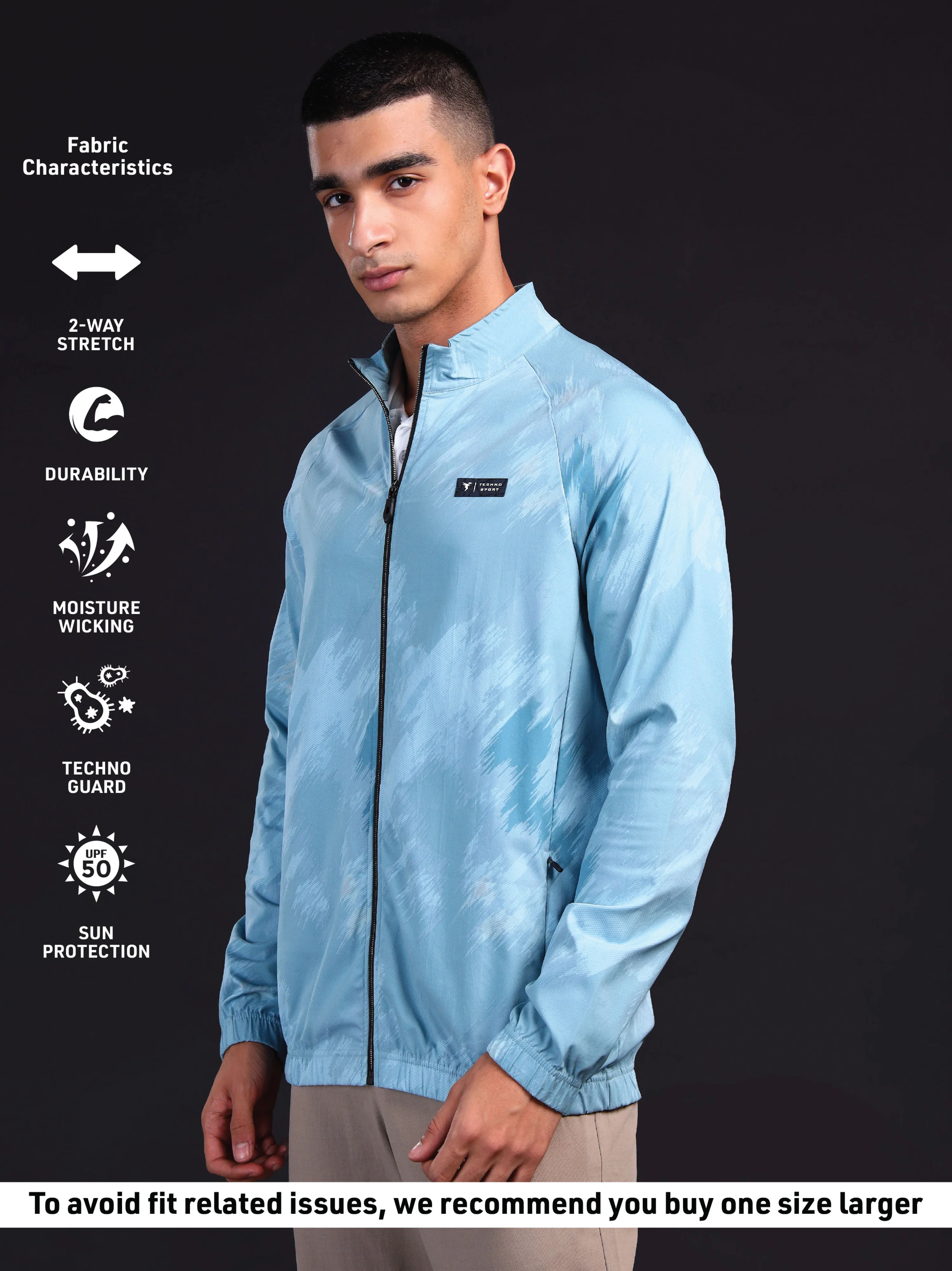 Men Printed Slim Fit Mock Neck Jacket with TS FLEXI - Image 4