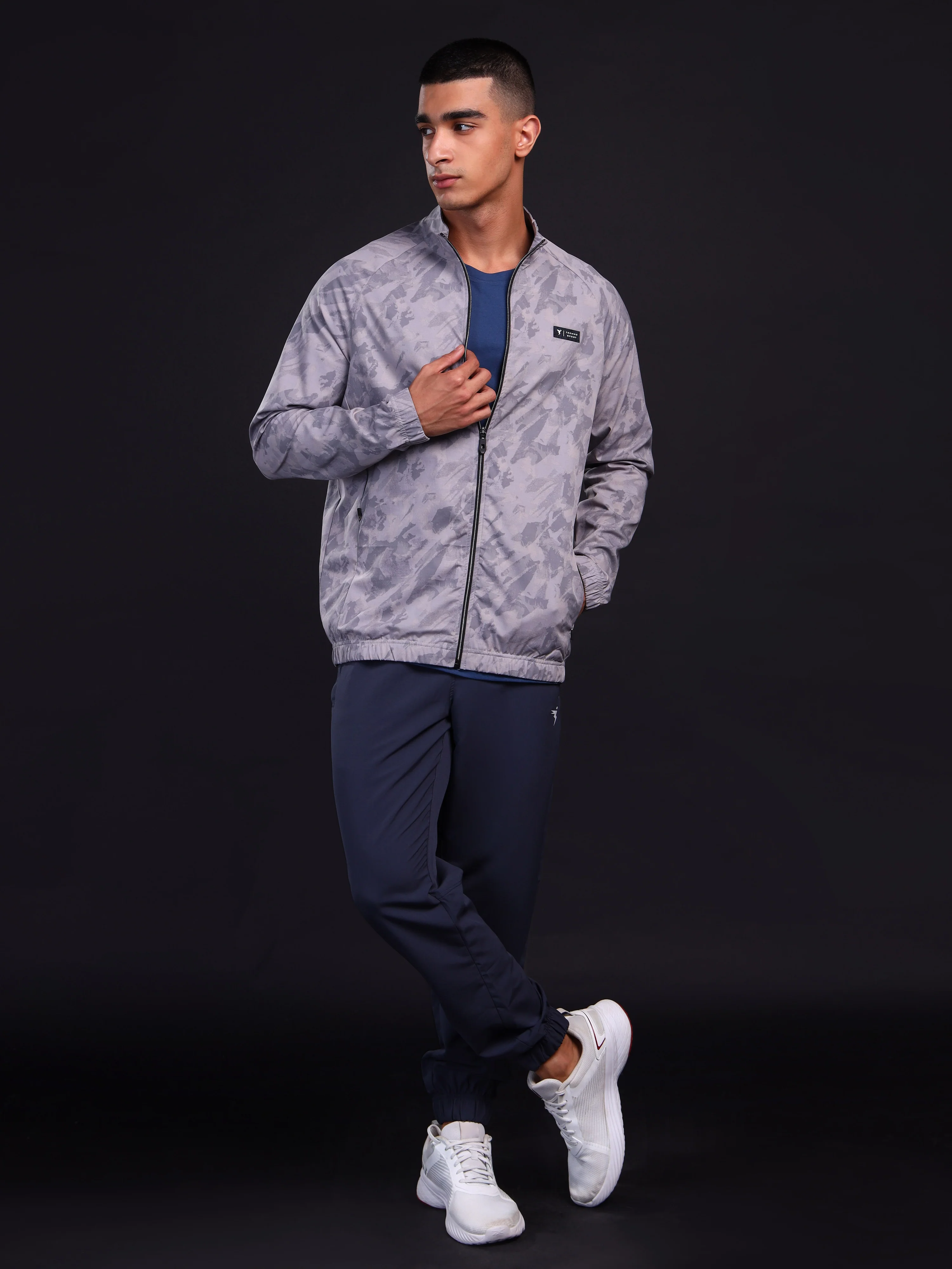 Men Printed Slim Fit Mock Neck Jacket with TS FLEXI - Image 5