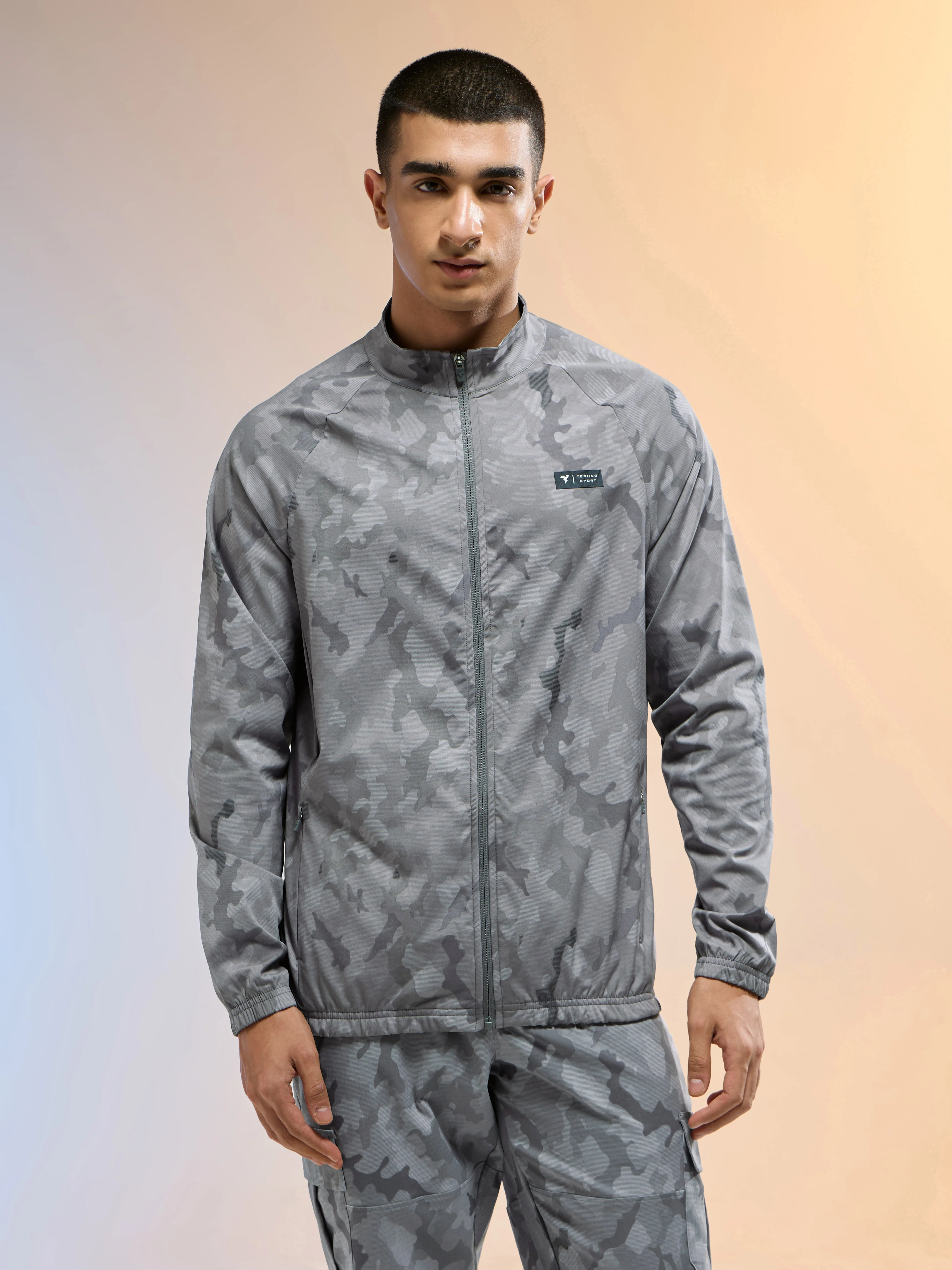 Men Printed Slim Fit Mock Neck Jacket with TS FLEXI - Image 2