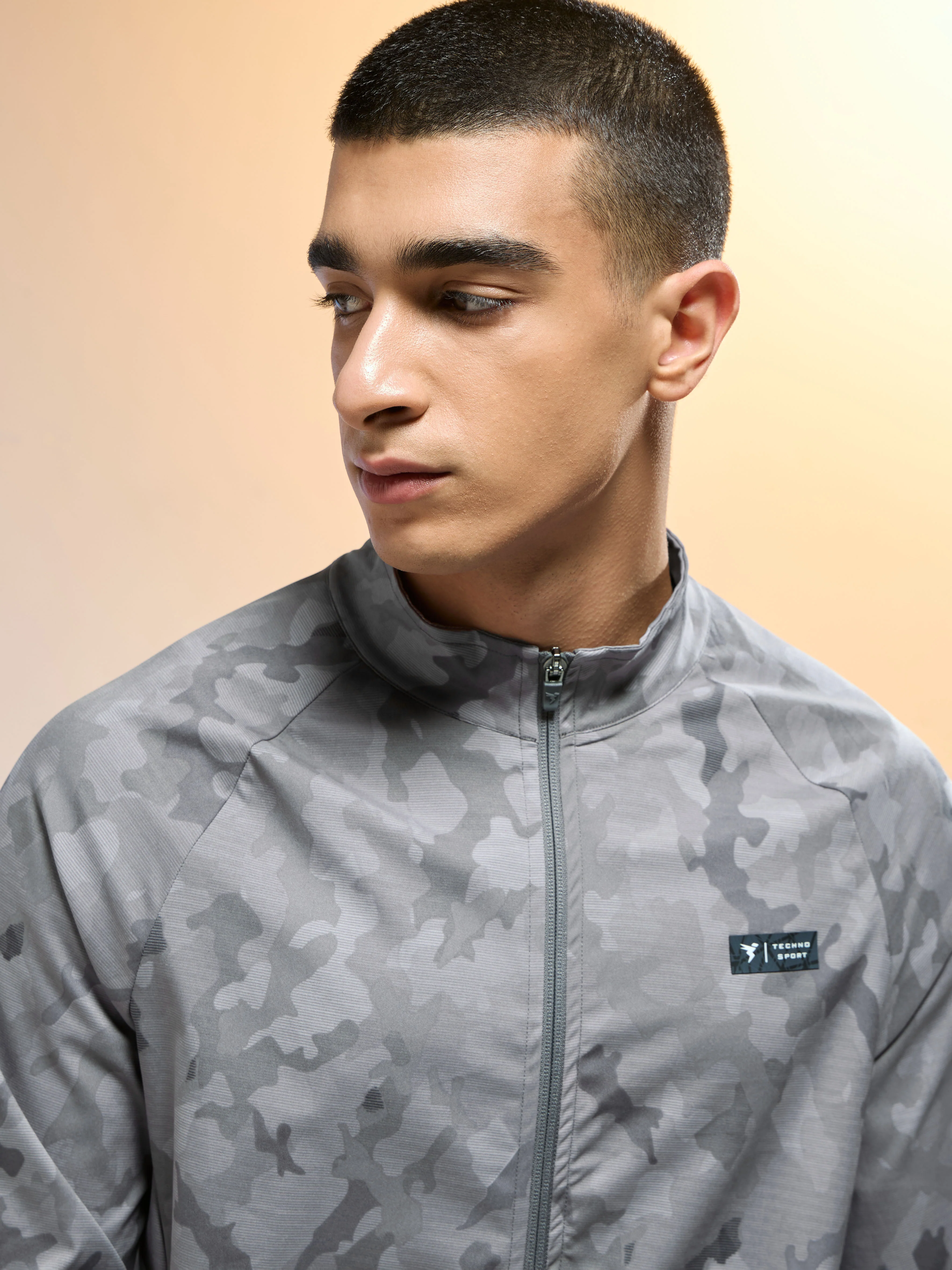 Men Printed Slim Fit Mock Neck Jacket with TS FLEXI - Image 6
