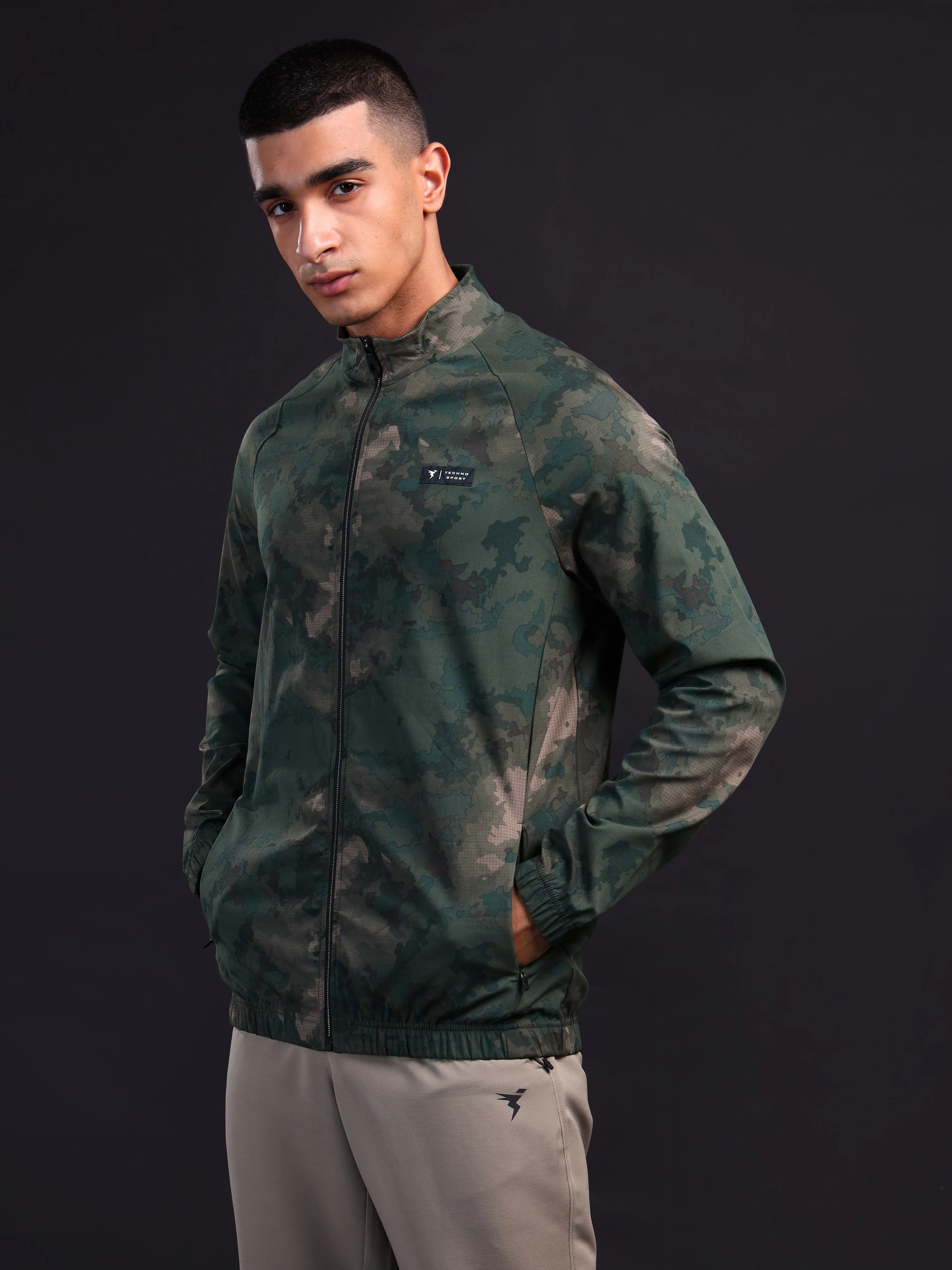 Men Printed Slim Fit Mock Neck Jacket with TS FLEXI - Image 2