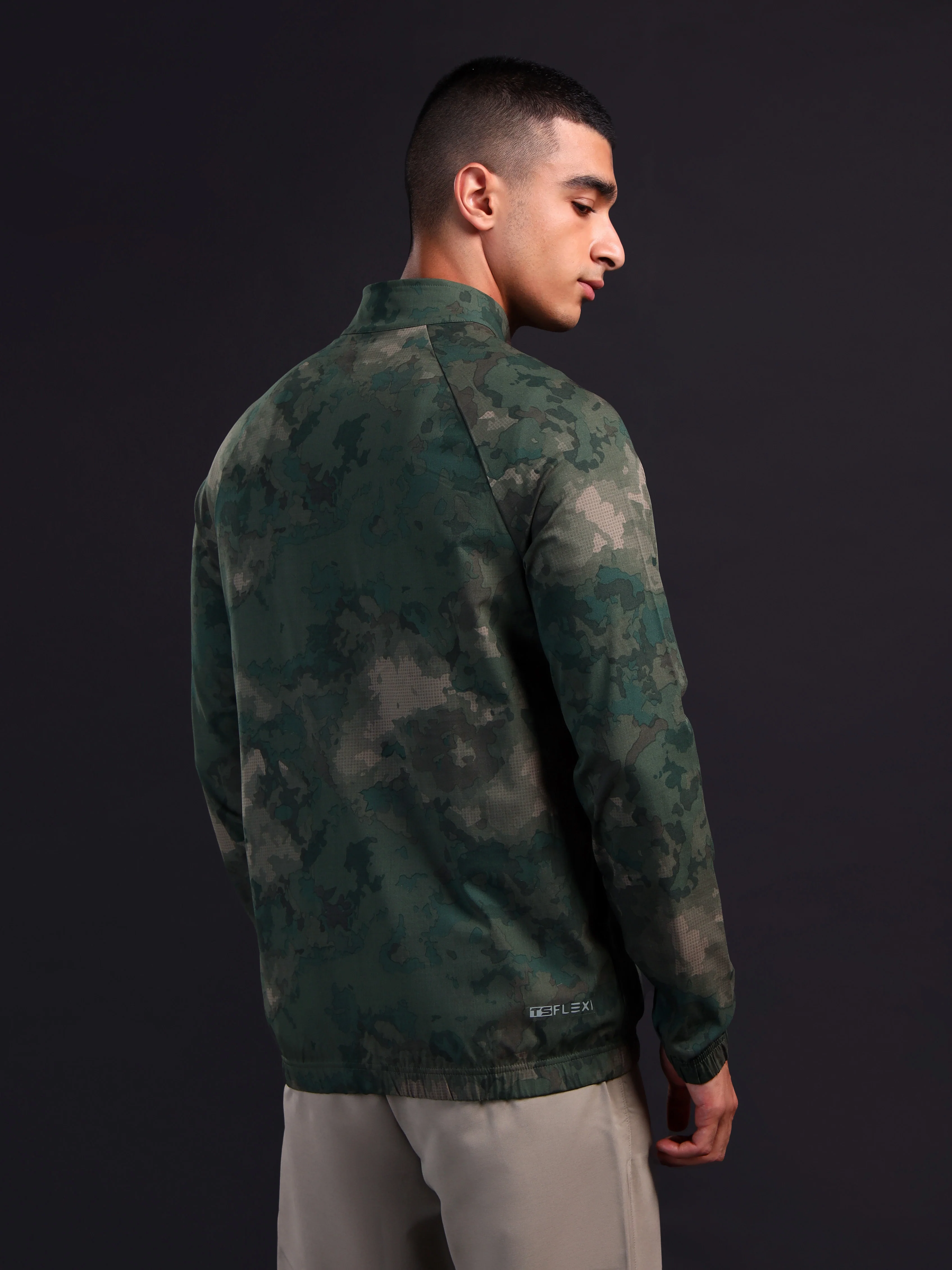 Men Printed Slim Fit Mock Neck Jacket with TS FLEXI - Image 3