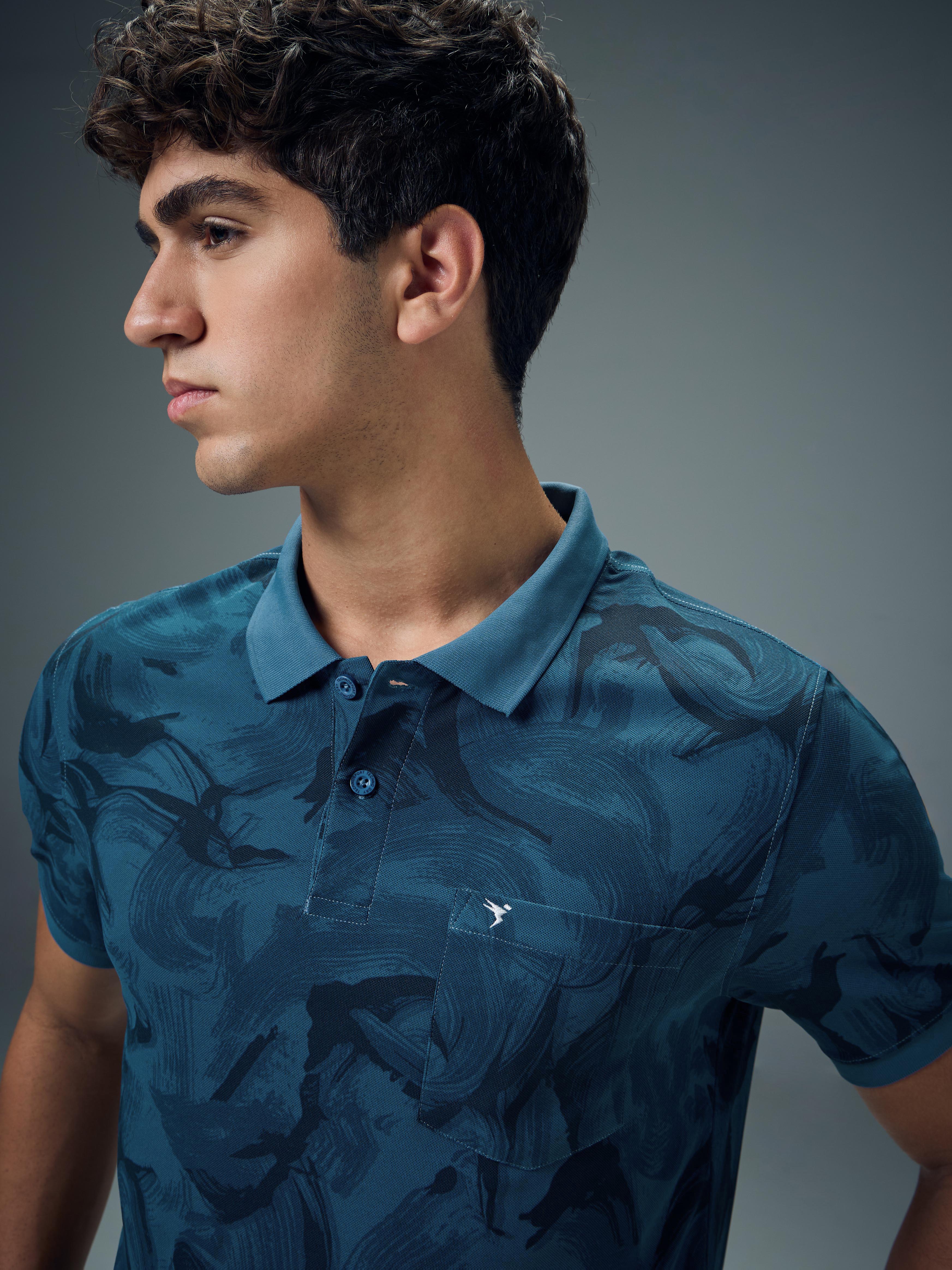 Men Printed Slim Fit Polo Sports T-shirt with MATPIQ - Image 6