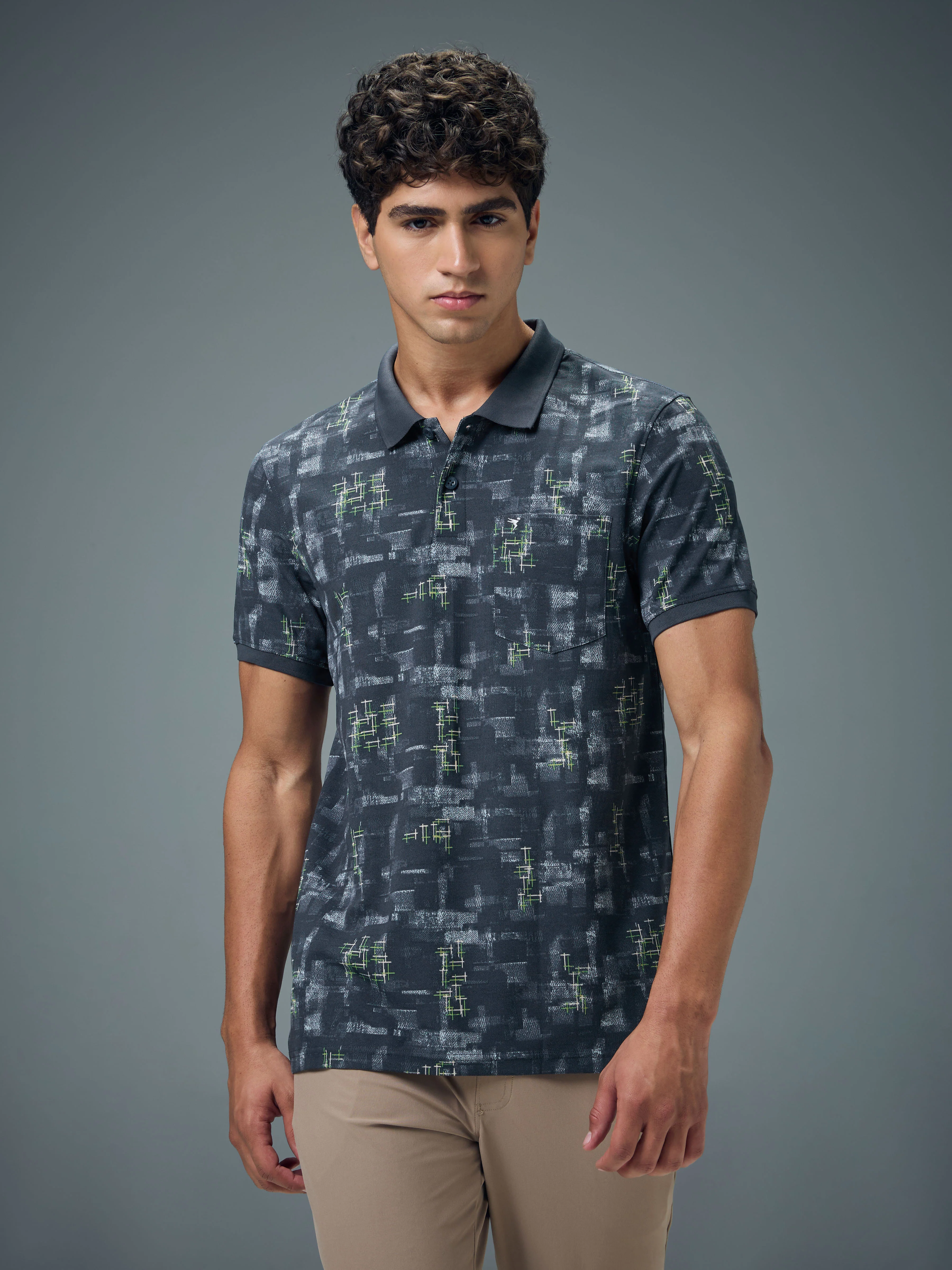 Men Printed Slim Fit Polo Sports T-shirt with MATPIQ - Image 2