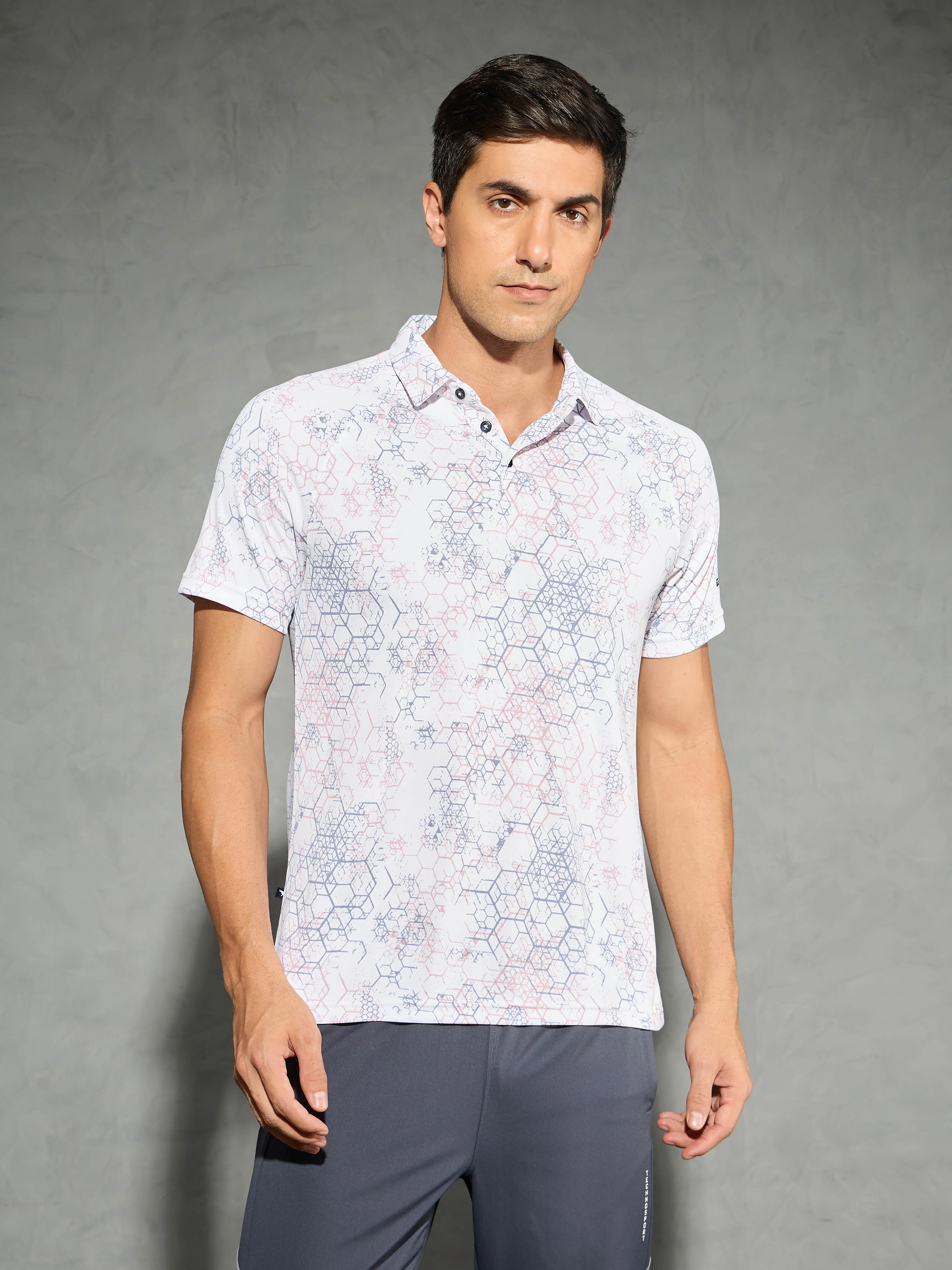 Men Printed Slim Fit Polo T-shirt with TECHNOCOOL+