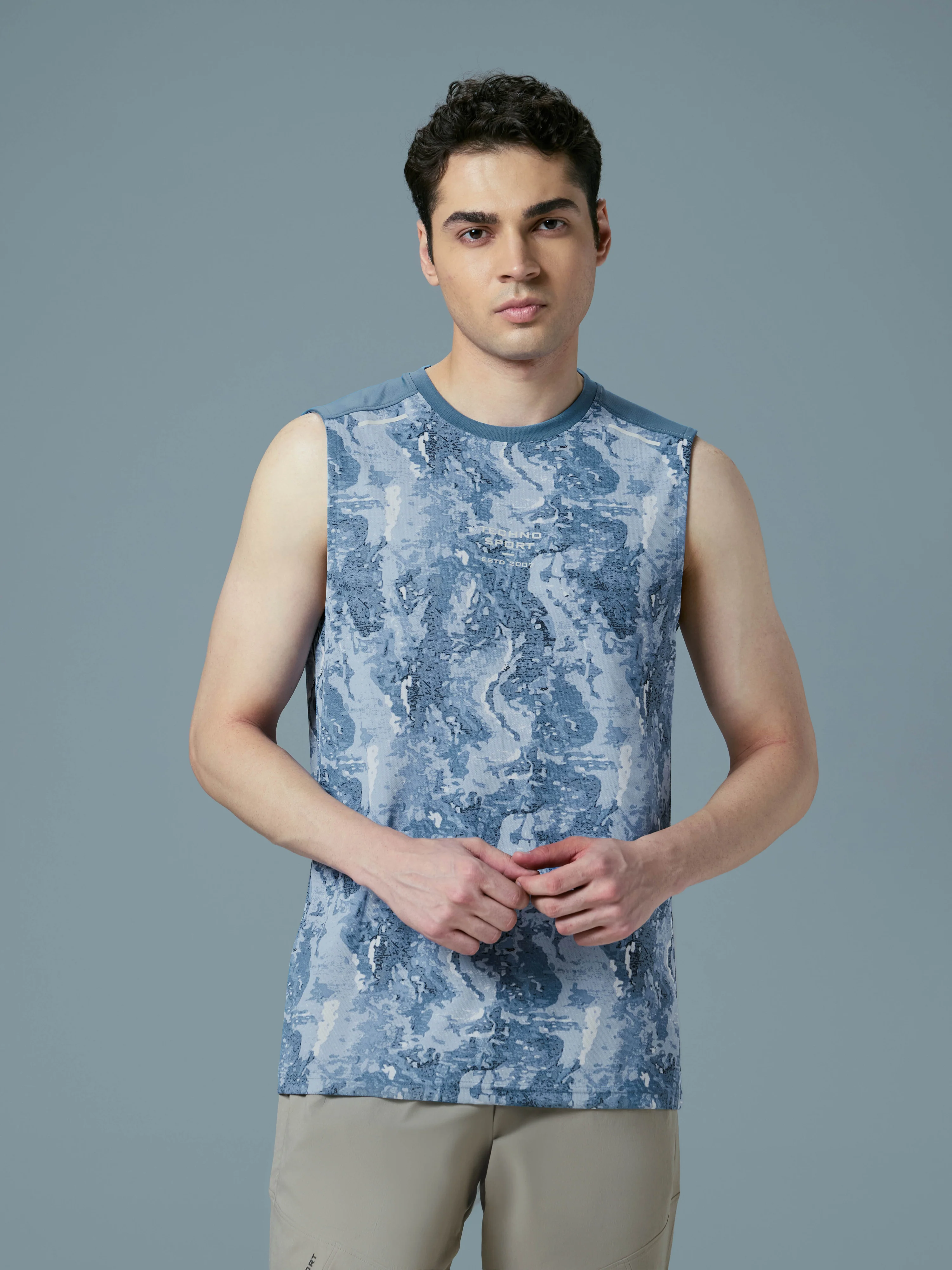 Men Printed Slim Fit Round Neck Innerwear Vest with TECHNOCOOL+ - Image 2