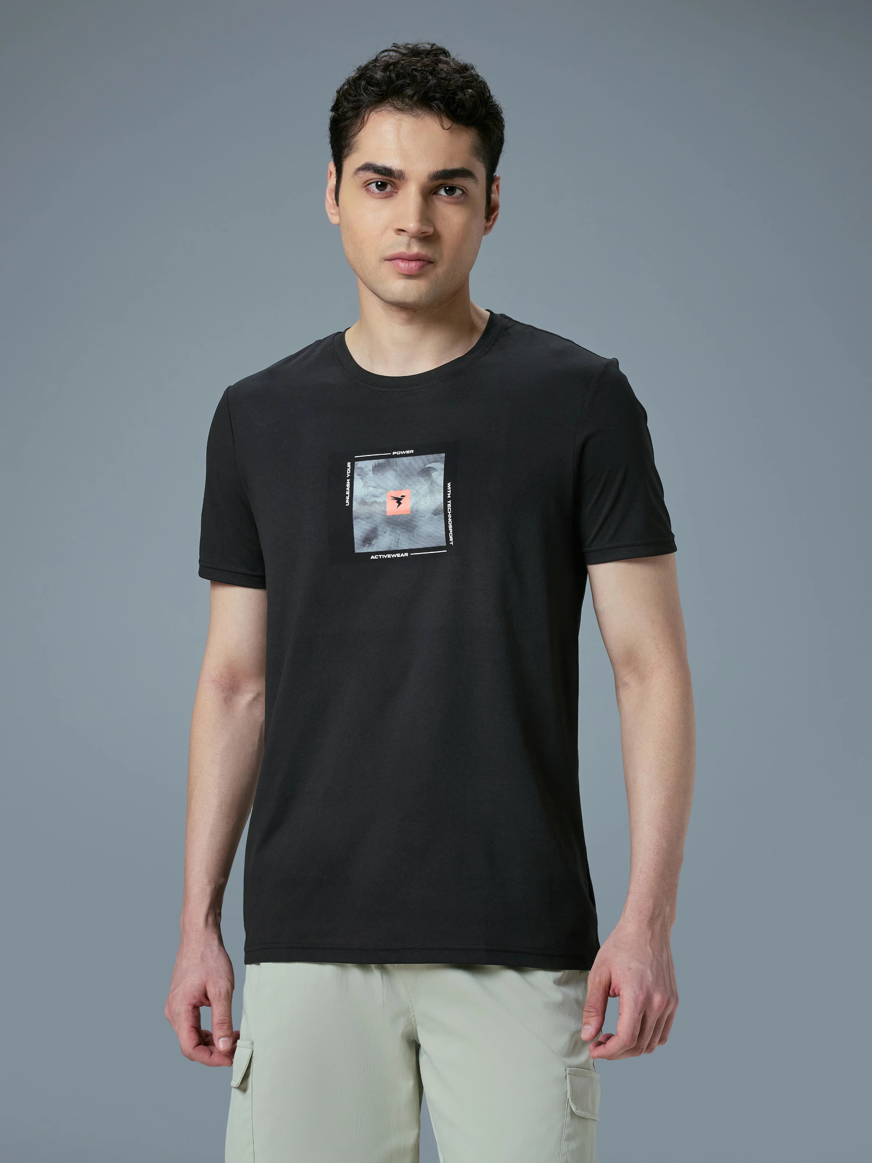Men Printed Slim Fit Round Neck T-shirt with COTFLEX