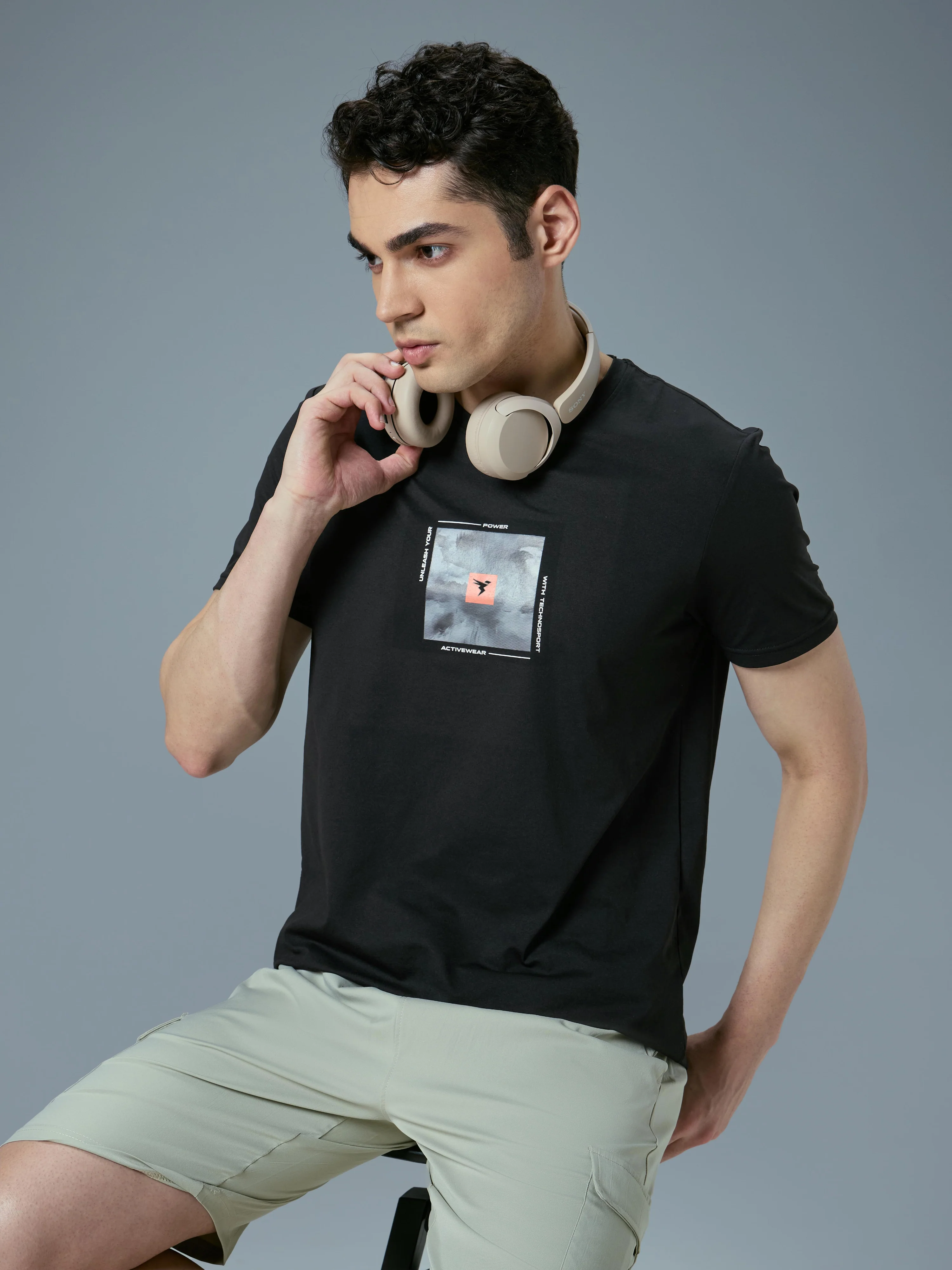 Men Printed Slim Fit Round Neck T-shirt with COTFLEX - Image 2
