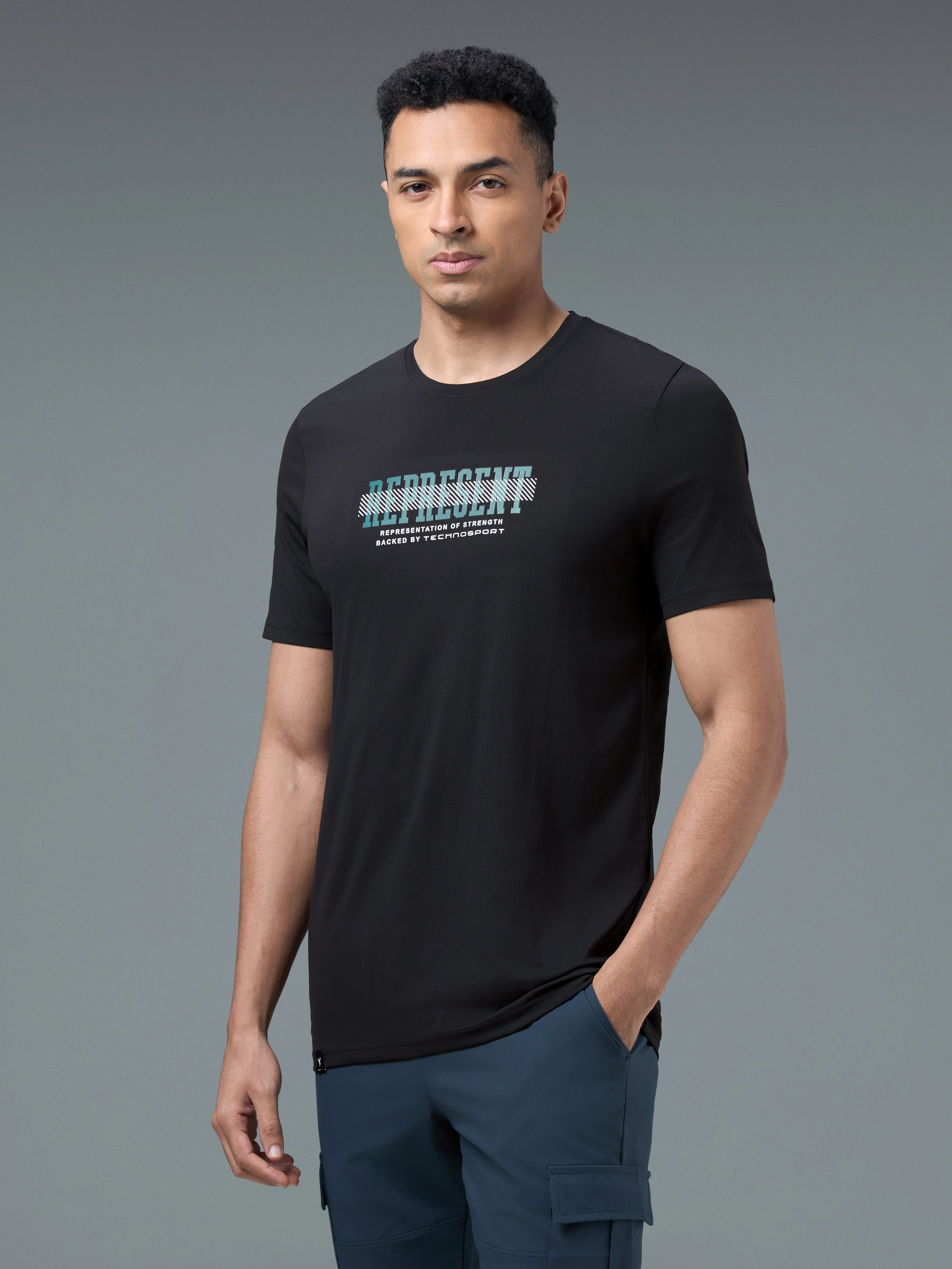 Men Printed Slim Fit Round Neck T-shirt with COTFLEX - Image 4