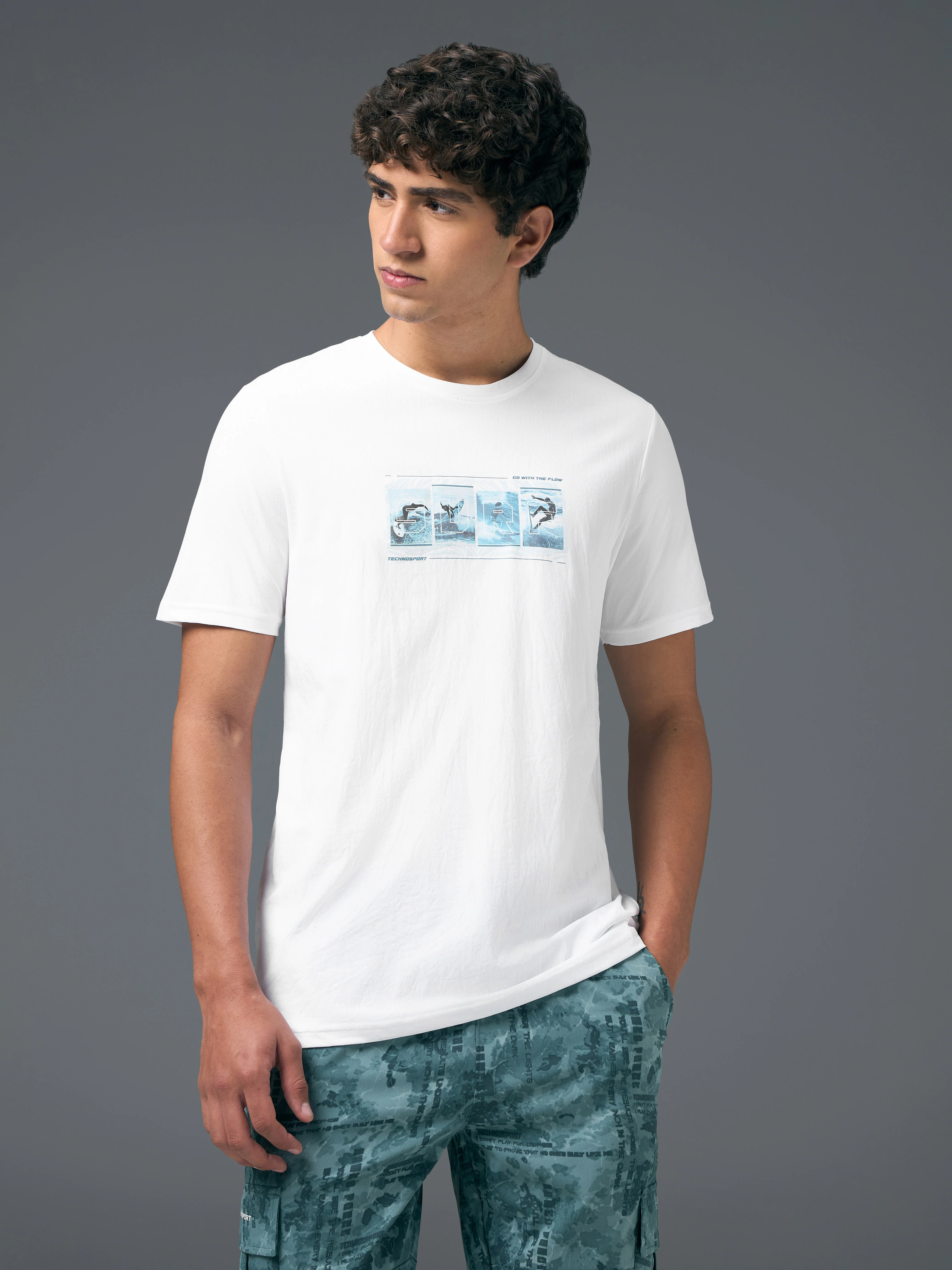 Men Printed Slim Fit Round Neck T-shirt with COTFLEX - Image 4