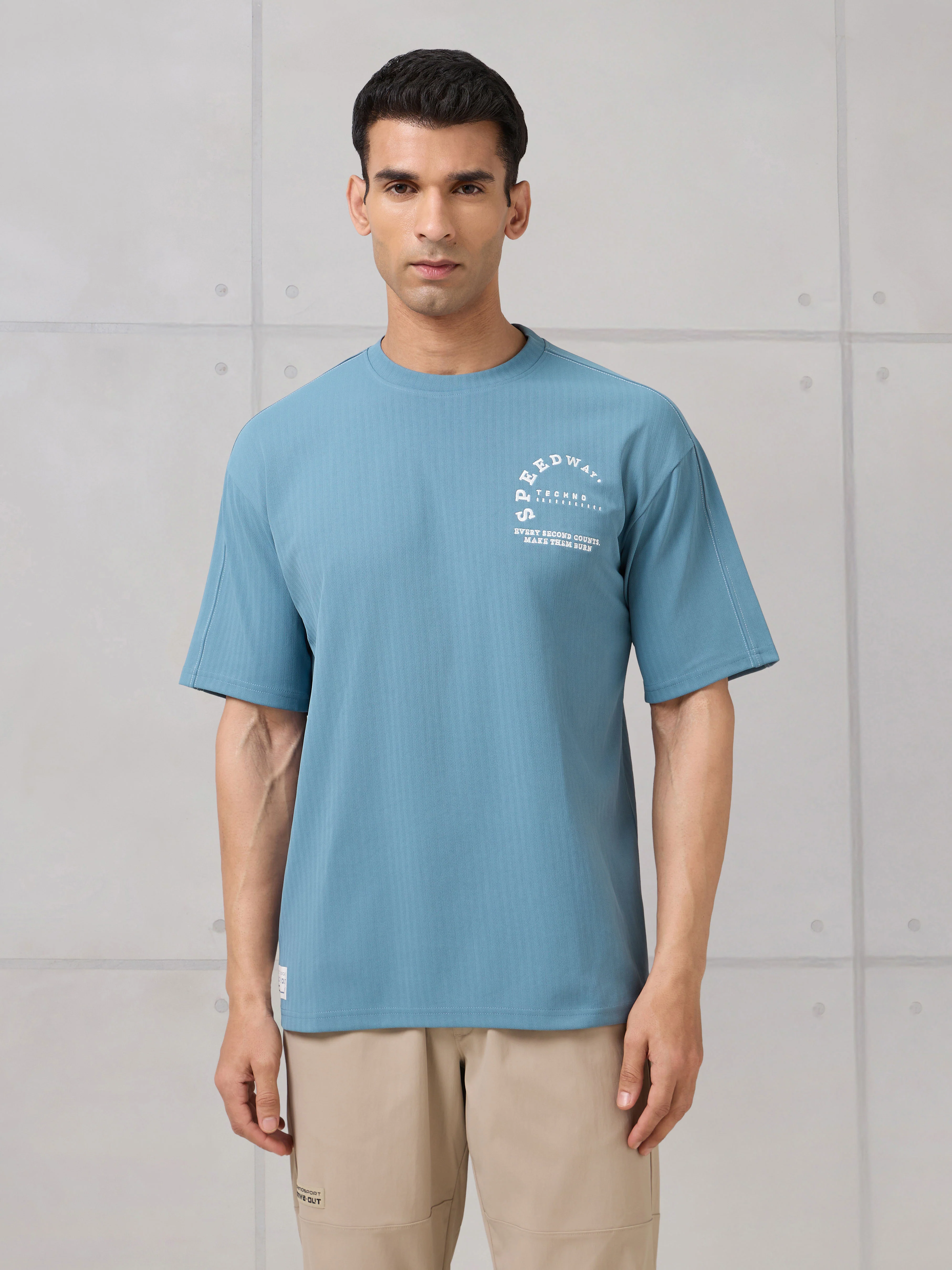 Men Round Neck Self Design Active Out Regular Fit T-Shirt with ELASTOPLUS - Image 2