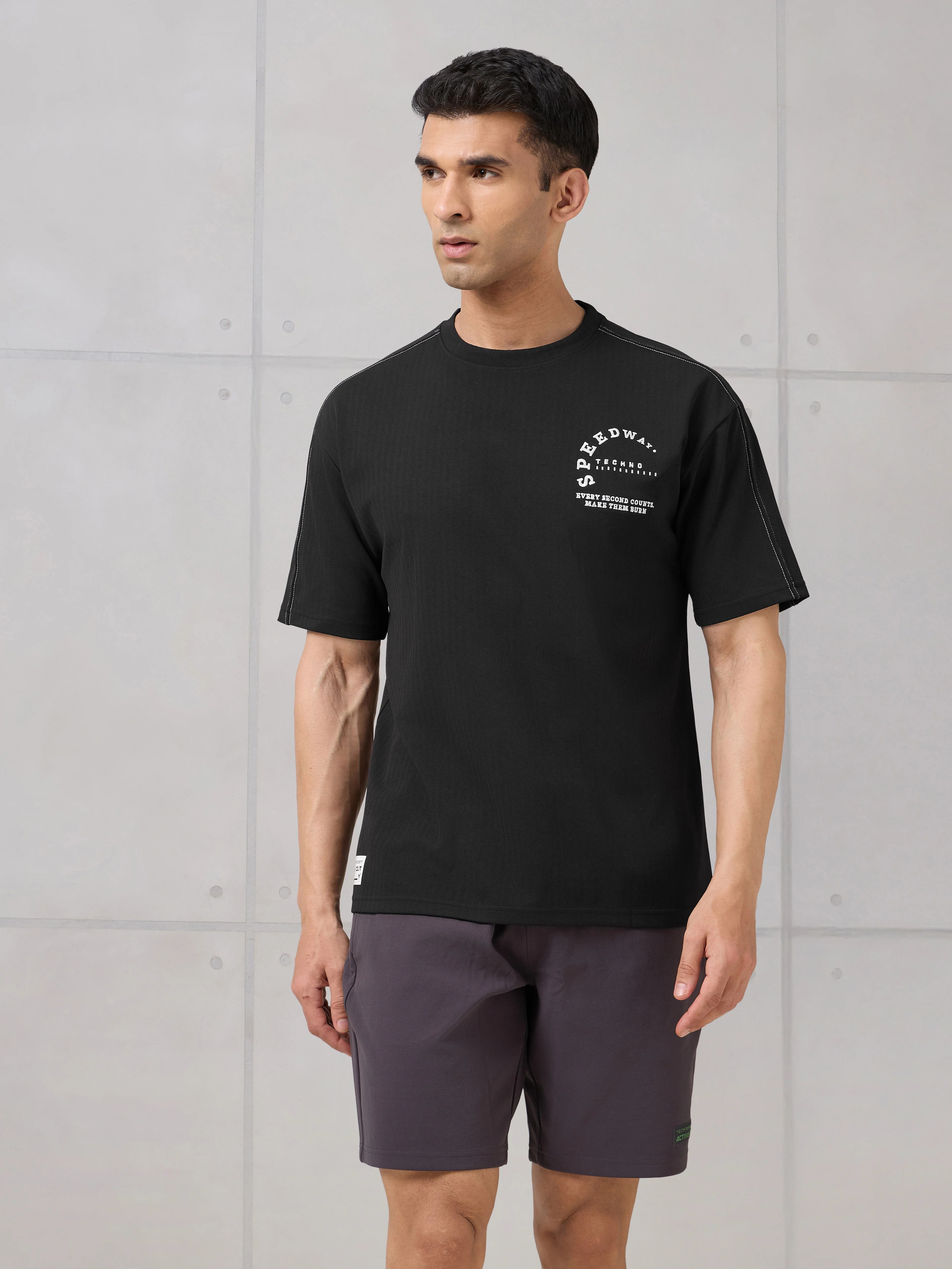 Men Round Neck Self Design Active Out Regular Fit T-Shirt with ELASTOPLUS - Image 2