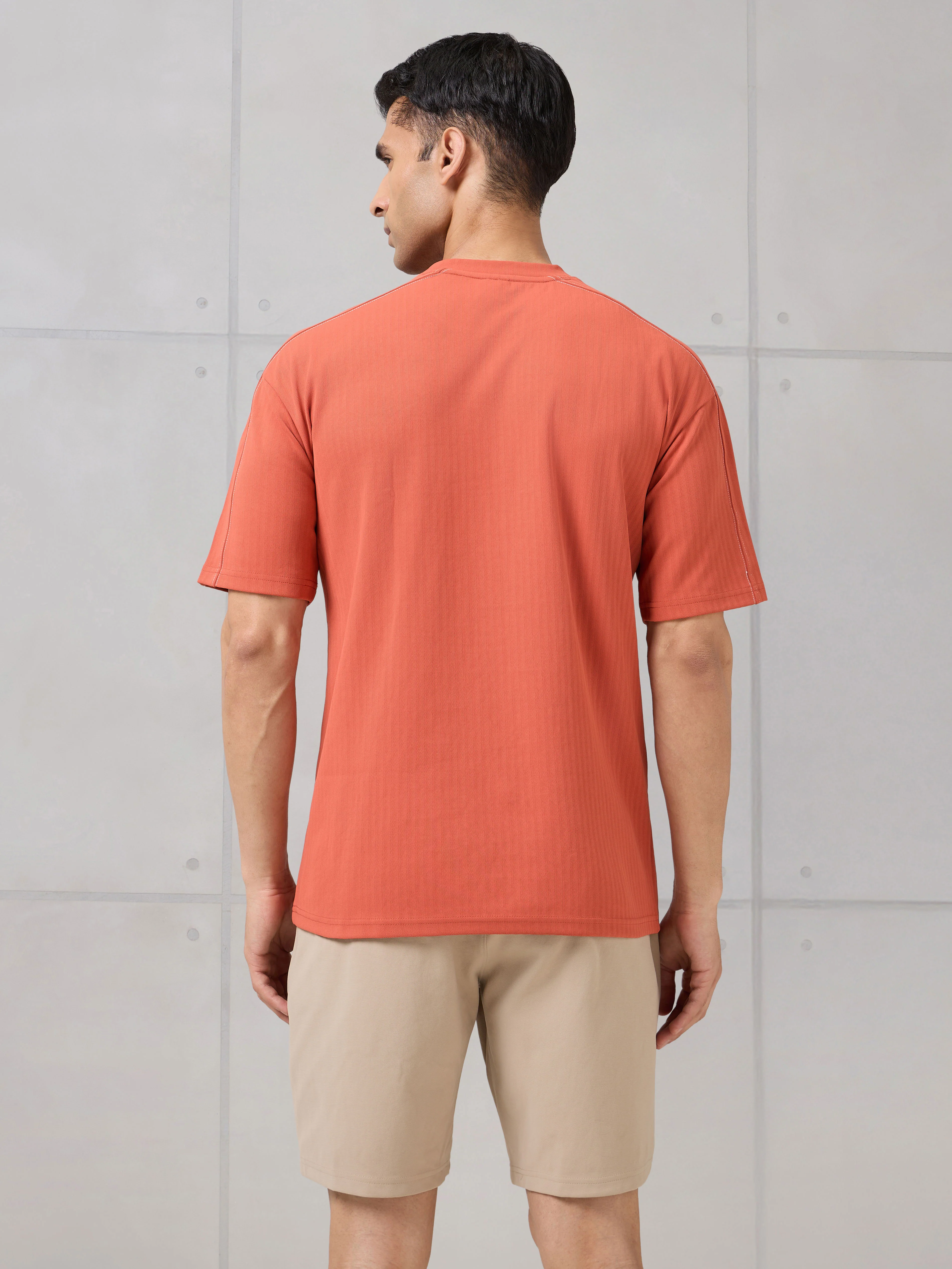 Men Round Neck Self Design Active Out Regular Fit T-Shirt with ELASTOPLUS - Image 3